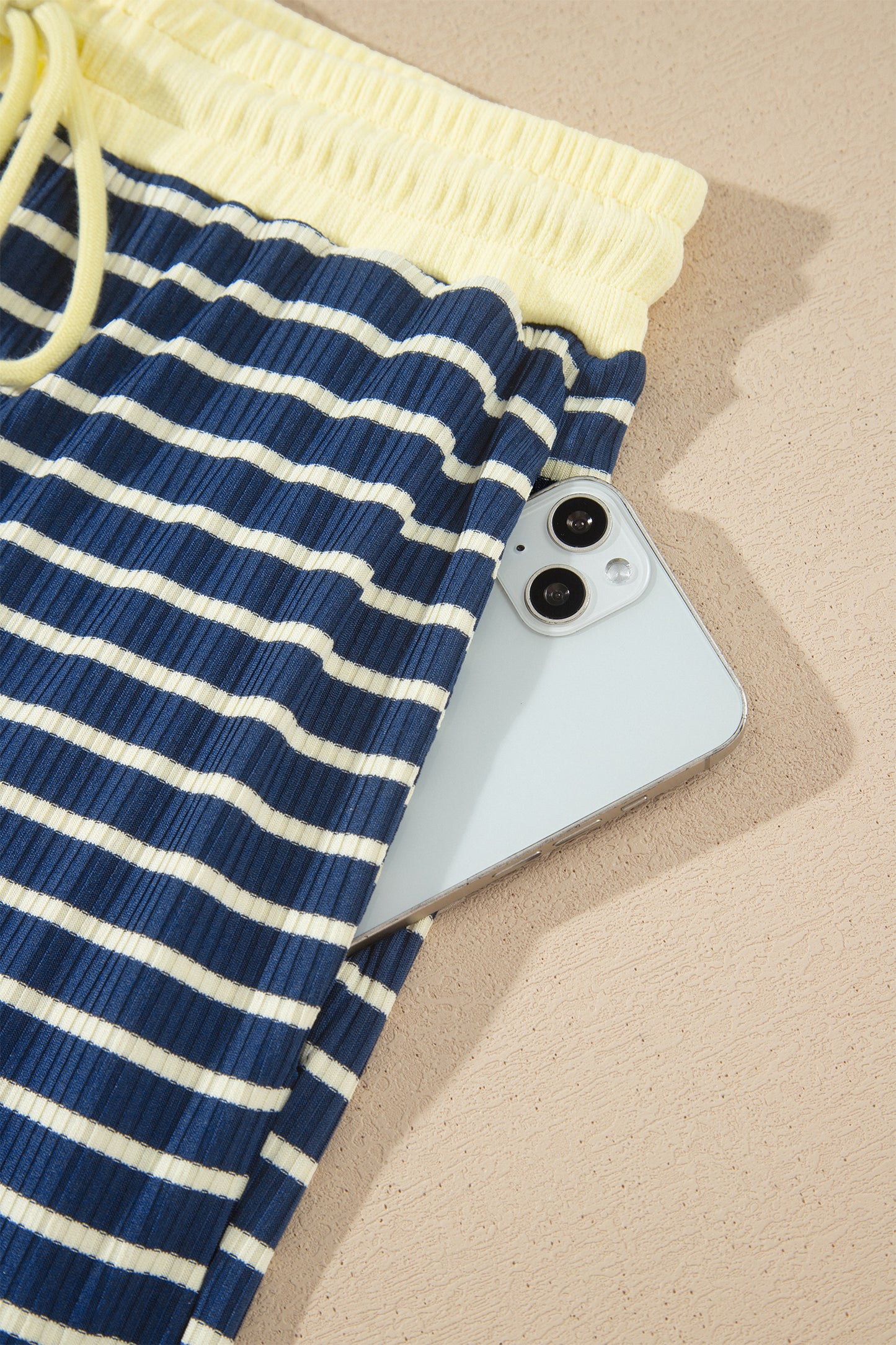 Blue Stripe Color Block Patchwork Zip V Neck Pullover Loose Pants 2pcs Set-Two Piece Sets/Pant Sets-[Adult]-[Female]-2022 Online Blue Zone Planet
