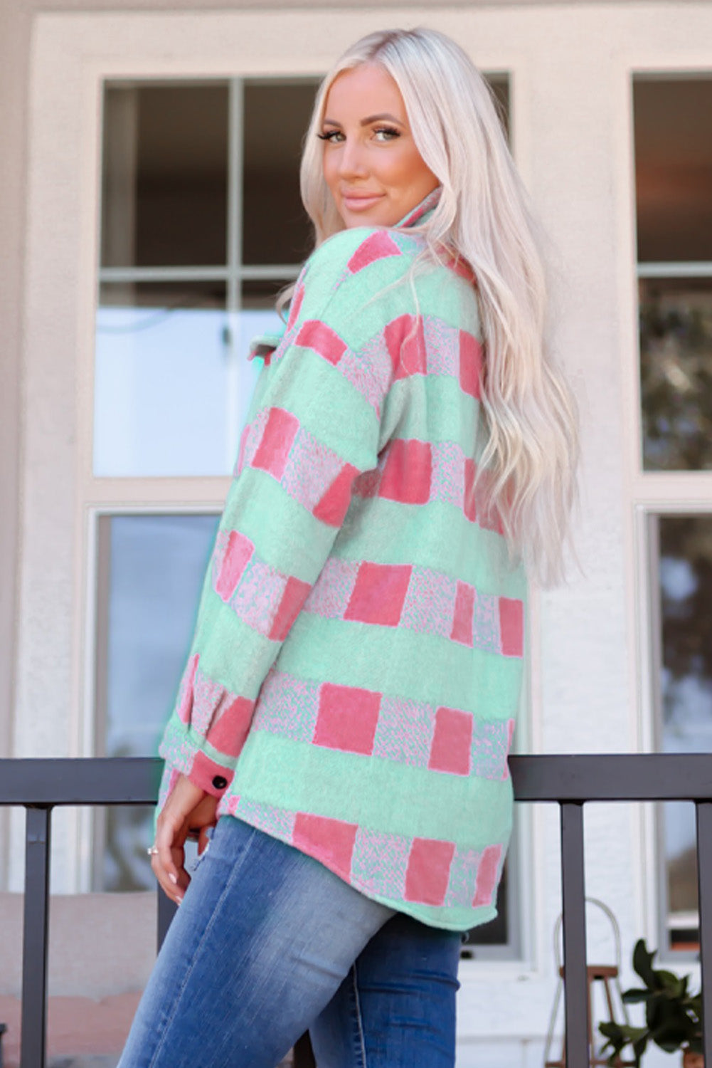 Pink Plaid Pattern Oversized Shacket-Outerwear/Jackets-[Adult]-[Female]-2022 Online Blue Zone Planet