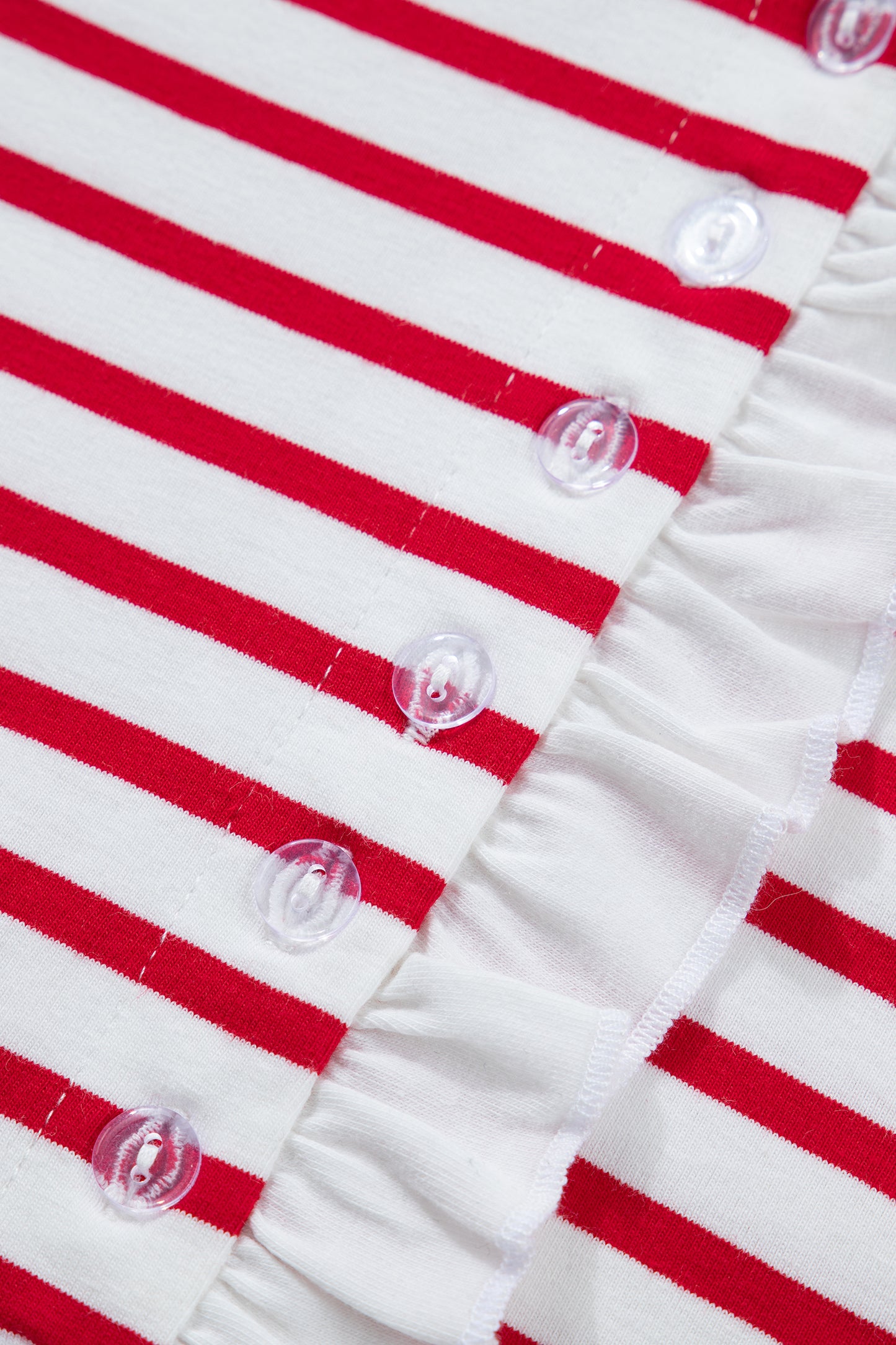 Red Stripe Contrast Frilled Trim Half Button Long Sleeve Top-Tops/Long Sleeve Tops-[Adult]-[Female]-2022 Online Blue Zone Planet