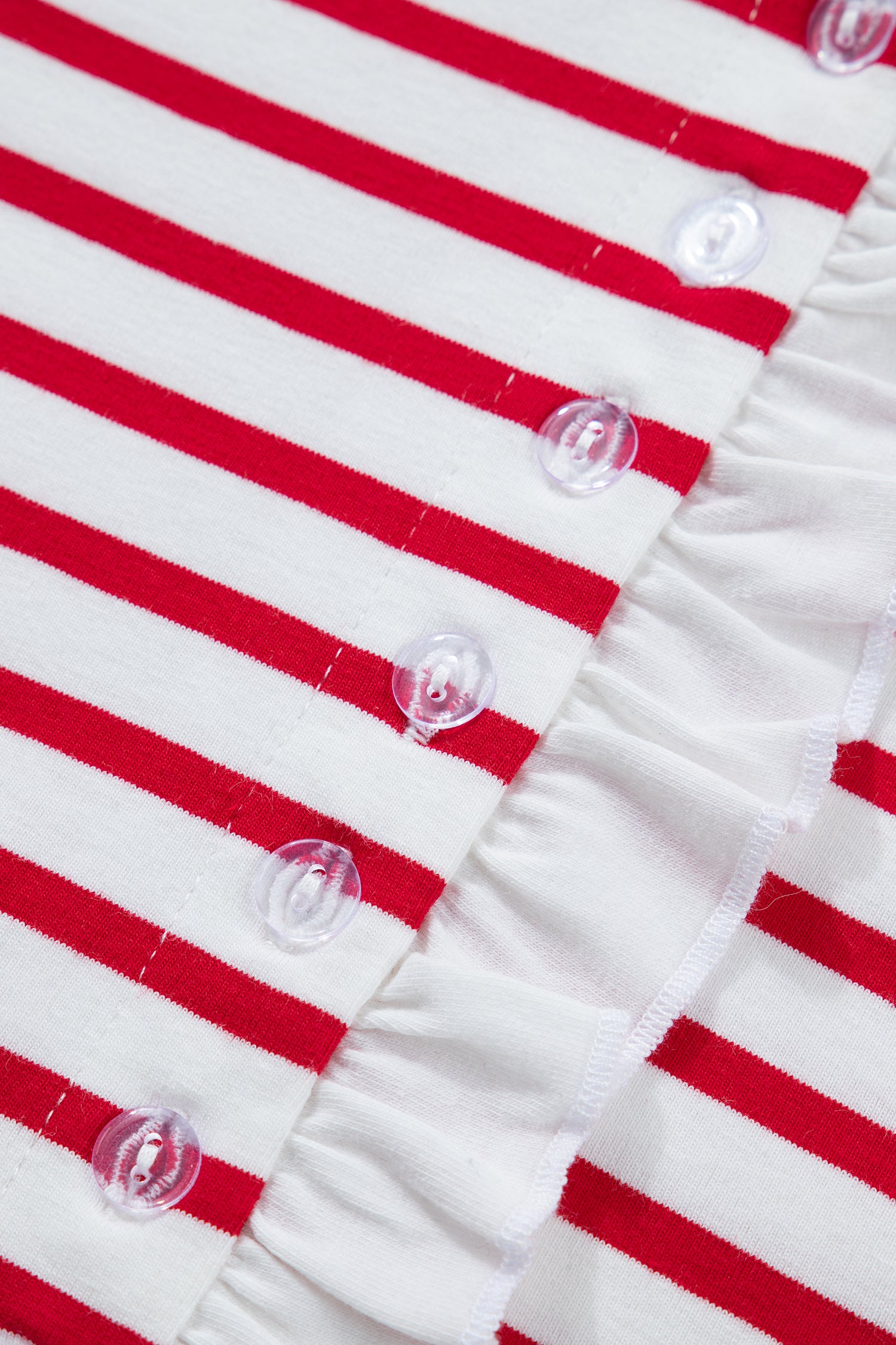 Red Stripe Contrast Frilled Trim Half Button Long Sleeve Top-Tops/Long Sleeve Tops-[Adult]-[Female]-2022 Online Blue Zone Planet