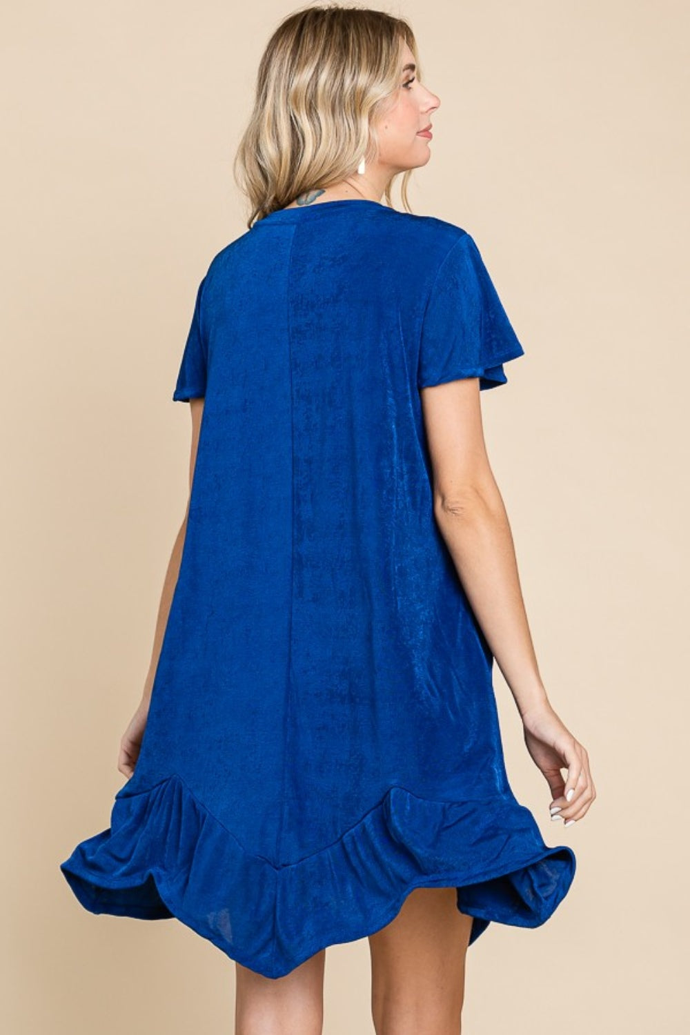 Culture Code Full Size Short Sleeve Ruffled Asymmetric Hem Dress-TOPS / DRESSES-[Adult]-[Female]-2022 Online Blue Zone Planet