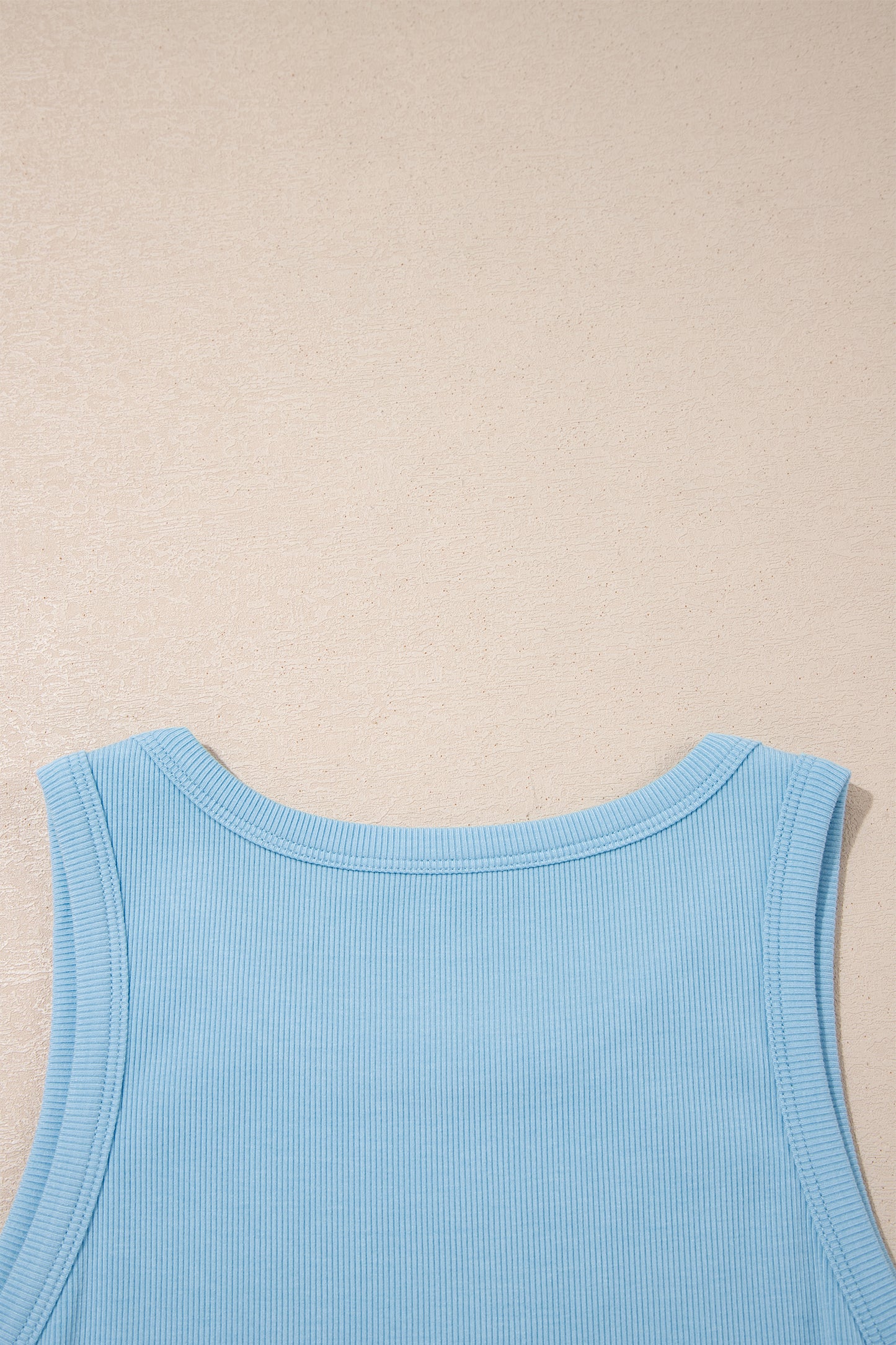 Mist Blue Ribbed Slim Tank Pocketed Wide Leg Shorts Set-Two Piece Sets/Short Sets-[Adult]-[Female]-2022 Online Blue Zone Planet