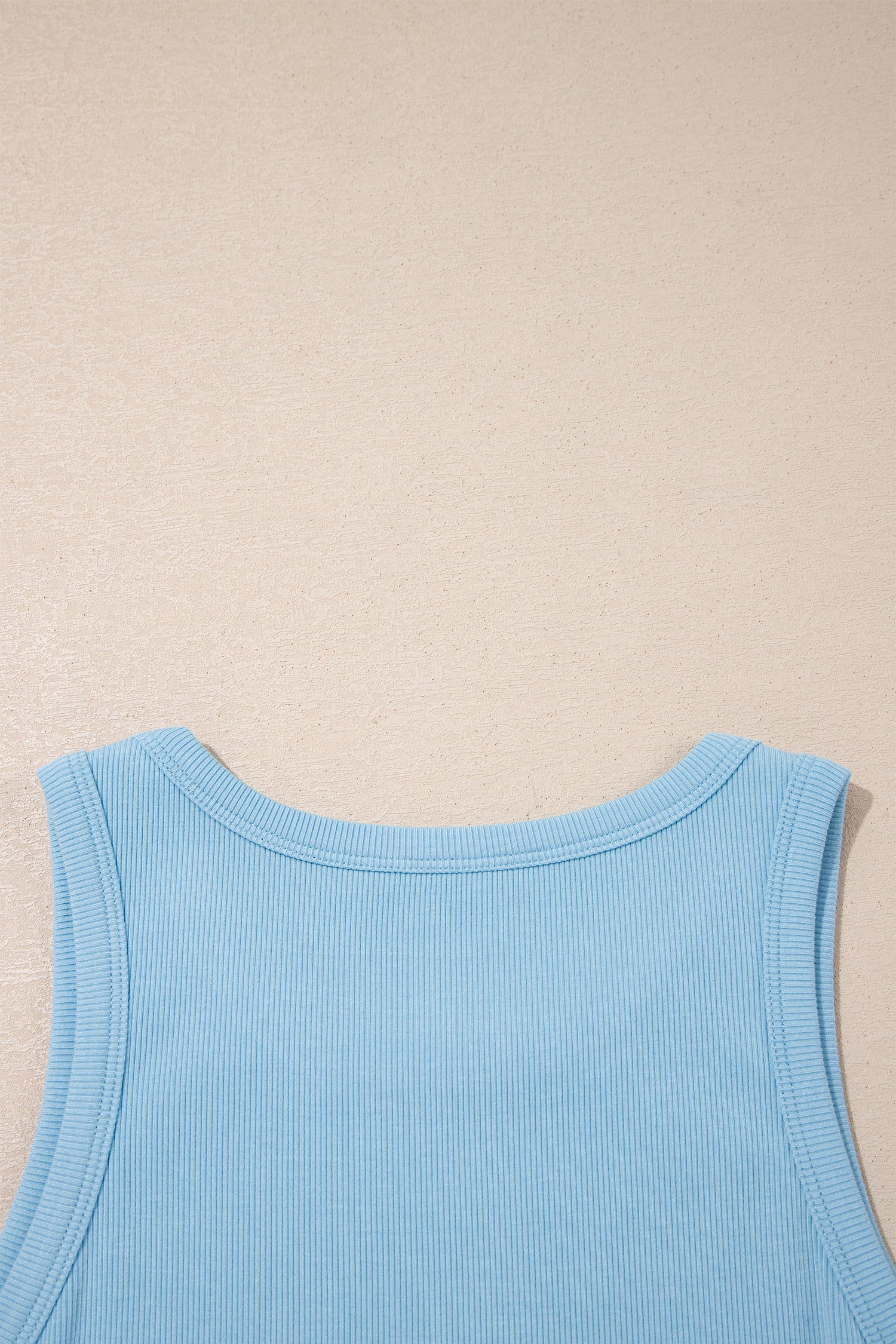 Mist Blue Ribbed Slim Tank Pocketed Wide Leg Shorts Set-Two Piece Sets/Short Sets-[Adult]-[Female]-2022 Online Blue Zone Planet