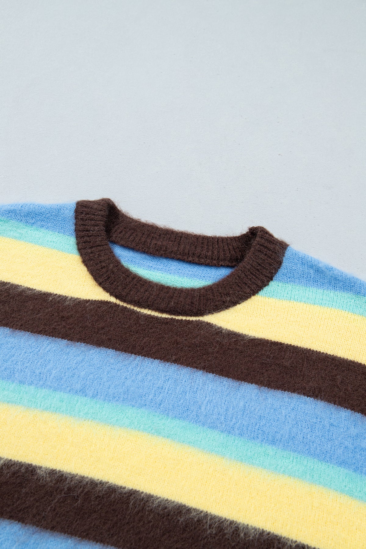 Multicolour Fuzzy Striped Knit Round Neck Casual Shift Sweater-TOPS / DRESSES-[Adult]-[Female]-2022 Online Blue Zone Planet