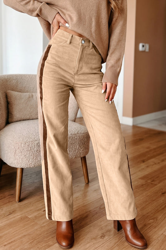 Smoke Gray Corduroy Side Panel Colorblock Straight Leg Pants-Bottoms/Pants & Culotte-[Adult]-[Female]-Smoke Gray-S-2022 Online Blue Zone Planet