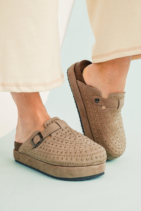 Parchment Rivet Buckle Closed Toe Platform Slippers-Shoes & Bags/Slippers-[Adult]-[Female]-Parchment-37-2022 Online Blue Zone Planet
