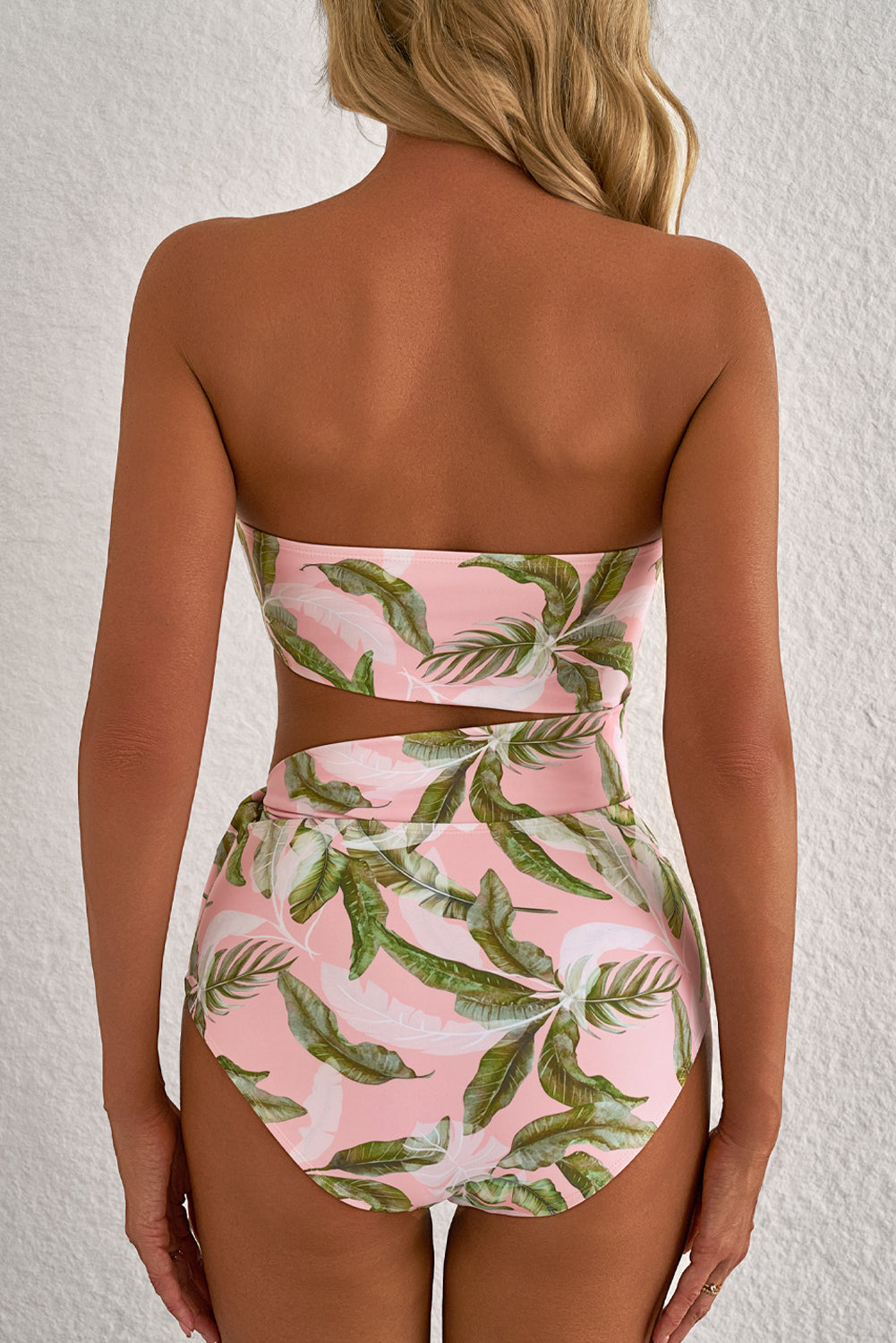 Pink Tropical Asymmetric Cut out Halter Backless One Piece Swimwear-Swimwear/One Piece Swimsuit-[Adult]-[Female]-2022 Online Blue Zone Planet