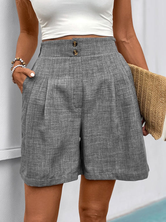 Perfee Frill Shorts with Pockets-BOTTOMS-[Adult]-[Female]-Gray-S-2022 Online Blue Zone Planet