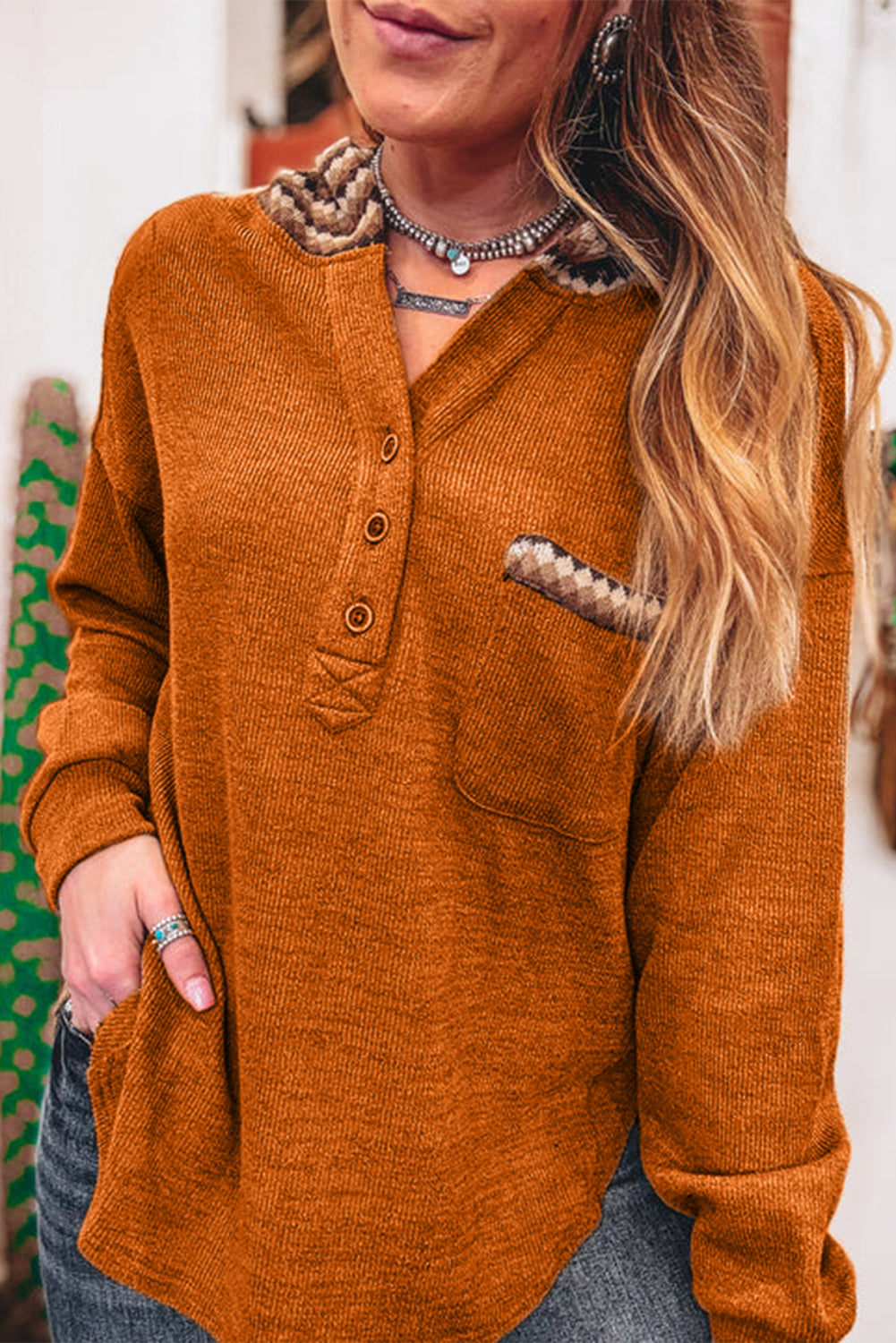Straw Yellow Contrast Plaid Hood Patchwork Chest Pocket Henley Top-Tops / Dresses-[Adult]-[Female]-Straw Yellow-S-2022 Online Blue Zone Planet