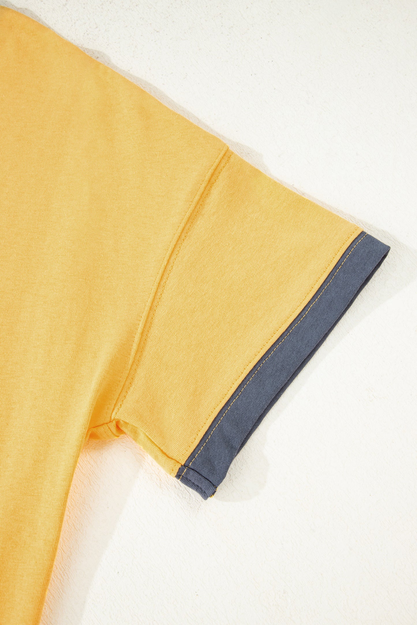 Banana Cream Contrast Trim Raw Hemline Short Sleeve Loose Top-Tops/Tops & Tees-[Adult]-[Female]-2022 Online Blue Zone Planet