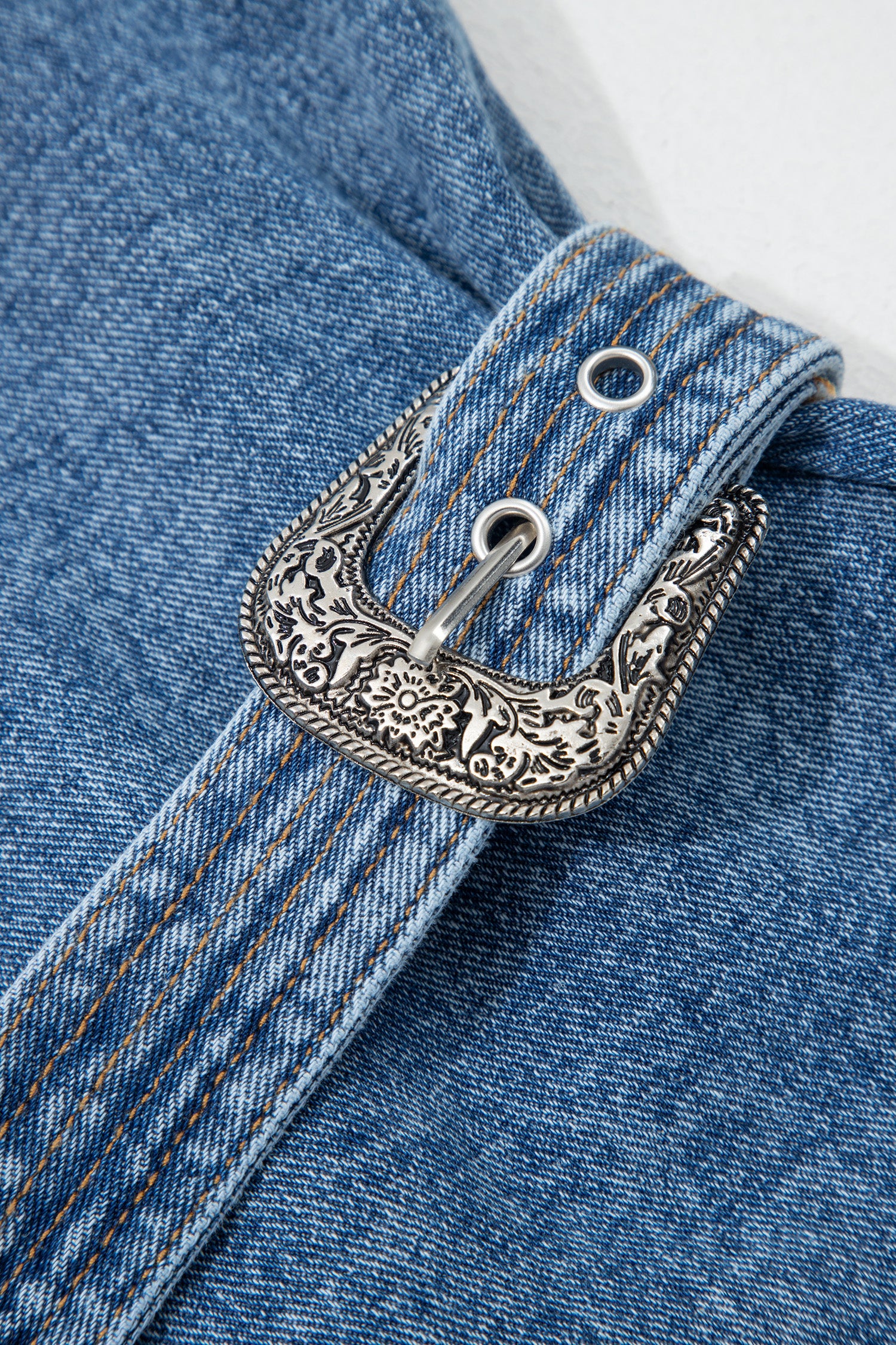 Myosotis Western Belt Button Down Sleeveless Denim Short Dress-TOPS / DRESSES-[Adult]-[Female]-2022 Online Blue Zone Planet