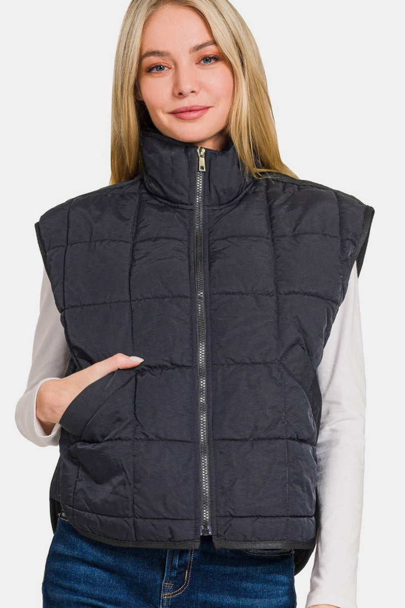 Blue Zone Planet | Zenana Zip Up Cropped Puffer Vest with Pockets-TOPS / DRESSES-[Adult]-[Female]-2022 Online Blue Zone Planet