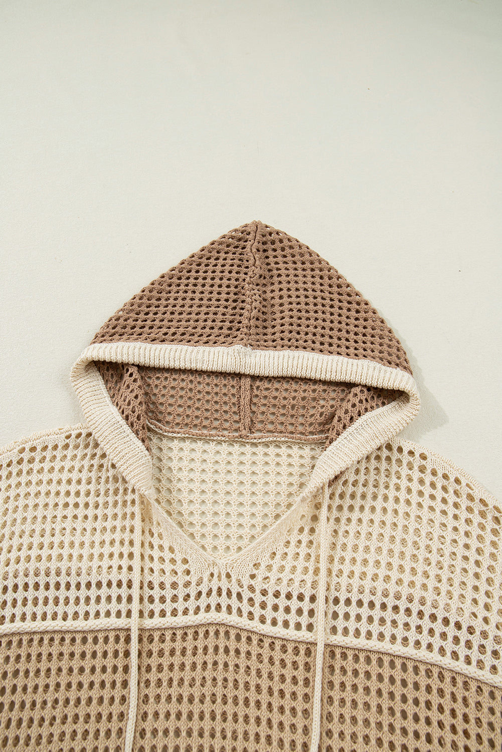 Parchment Colorblock Hollowed Knit Plus Size Hooded Jumper Sweater-TOPS / DRESSES-[Adult]-[Female]-2022 Online Blue Zone Planet