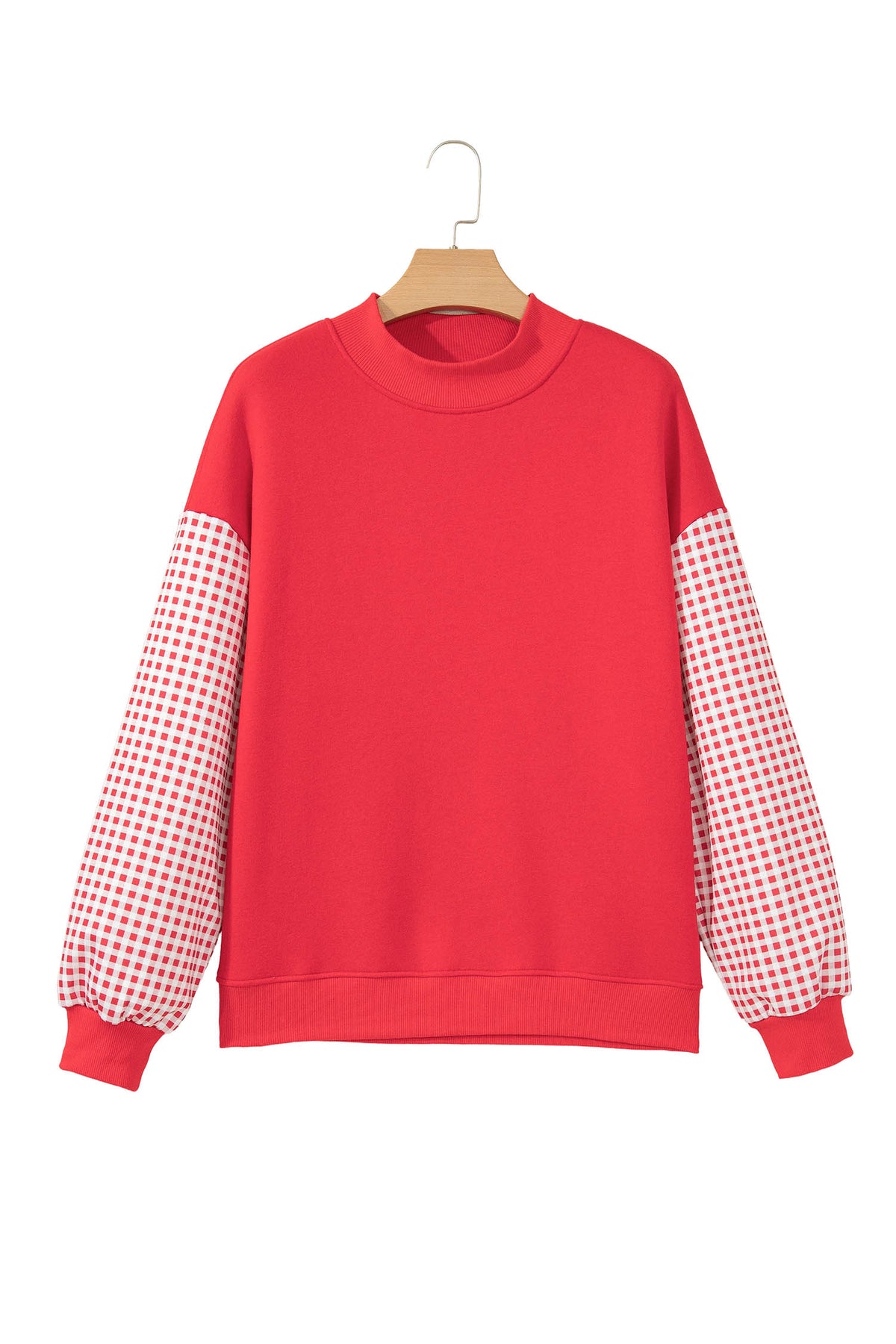 Evergreen Plaid Sleeve Colorblock Loose Tunic Sweatshirt-Tops/Sweatshirts & Hoodies-[Adult]-[Female]-2022 Online Blue Zone Planet