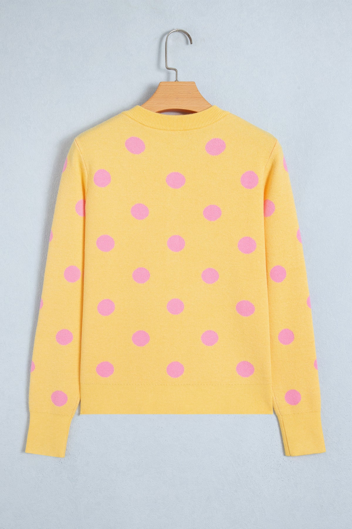 Yellow Cream Casual Polka Dot Button Front Long Sleeve Sweater Cardigan-Sweaters & Cardigans/Cardigans-[Adult]-[Female]-2022 Online Blue Zone Planet