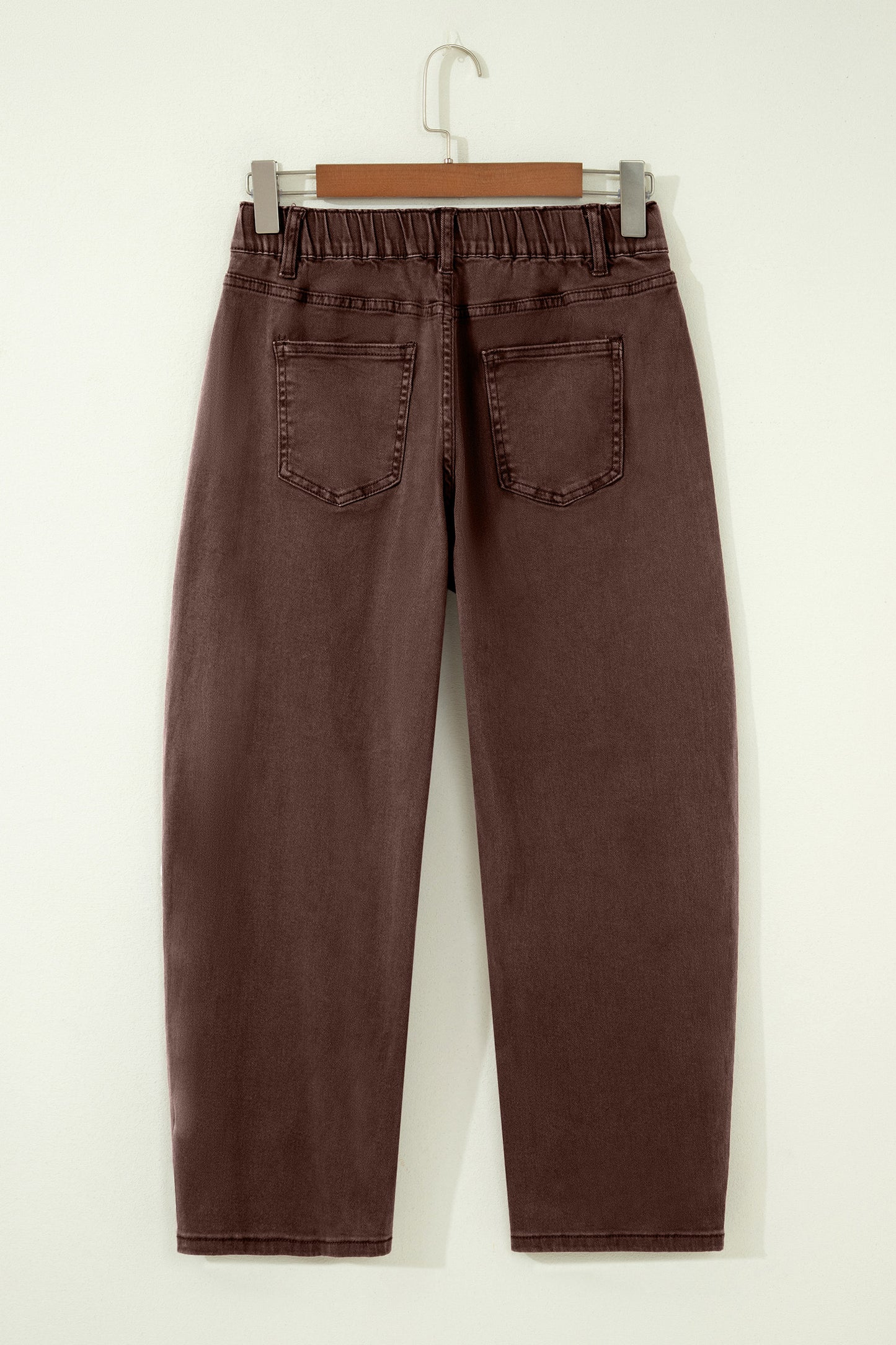 Coffee Solid Color Square Patch Pocket Ankle-length Barrel Jeans-Bottoms/Jeans-[Adult]-[Female]-2022 Online Blue Zone Planet