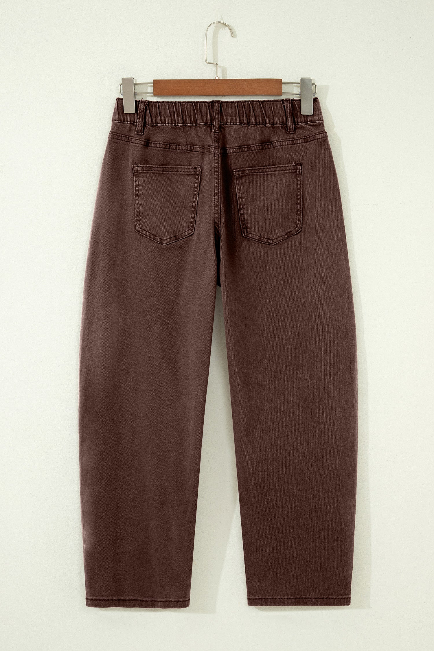 Coffee Solid Color Square Patch Pocket Ankle-length Barrel Jeans-Bottoms/Jeans-[Adult]-[Female]-2022 Online Blue Zone Planet