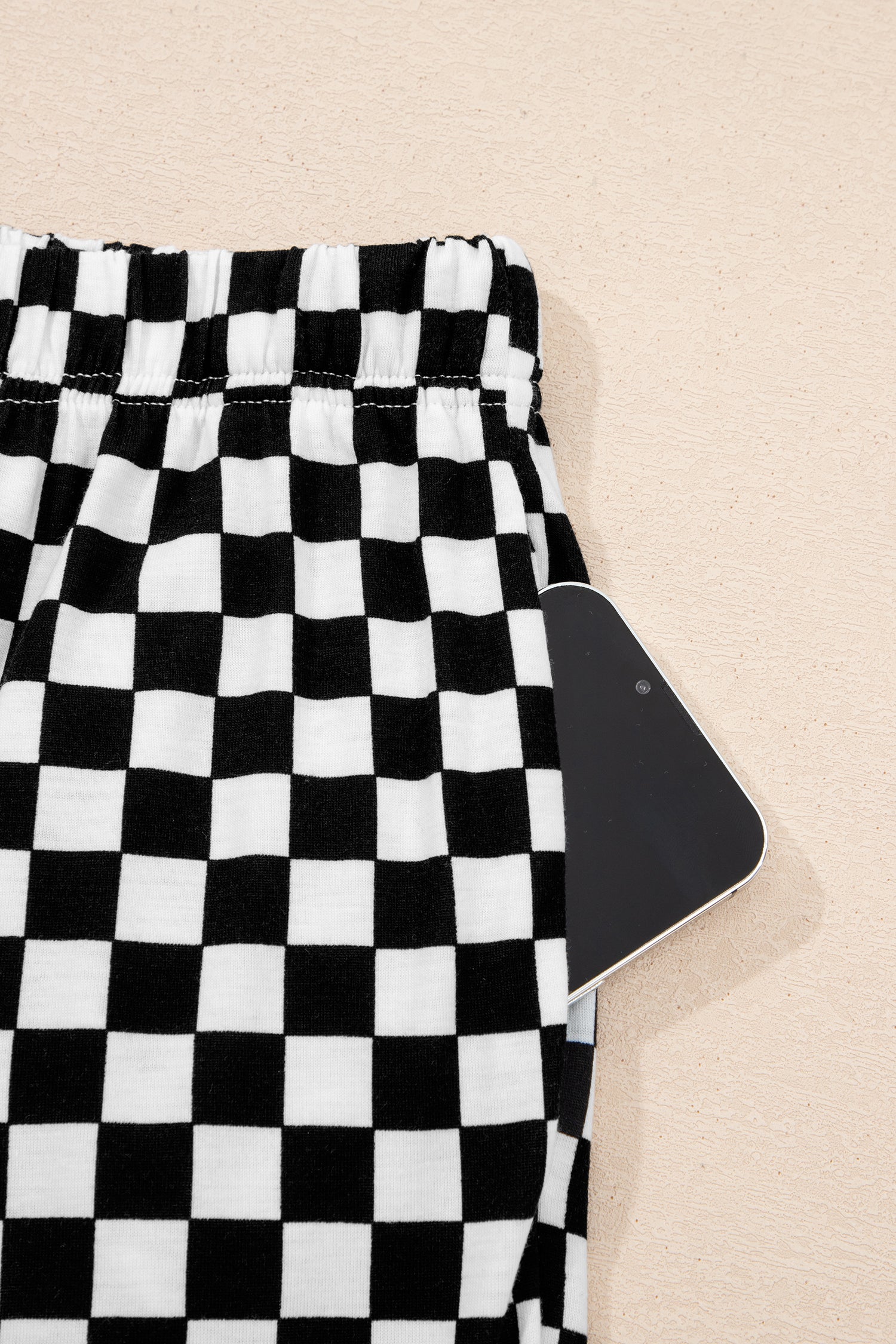 Black Checkered Print Half Sleeve Tee 2pcs Lounge Pant Set-Loungewear & Sleepwear/Loungewear-[Adult]-[Female]-2022 Online Blue Zone Planet