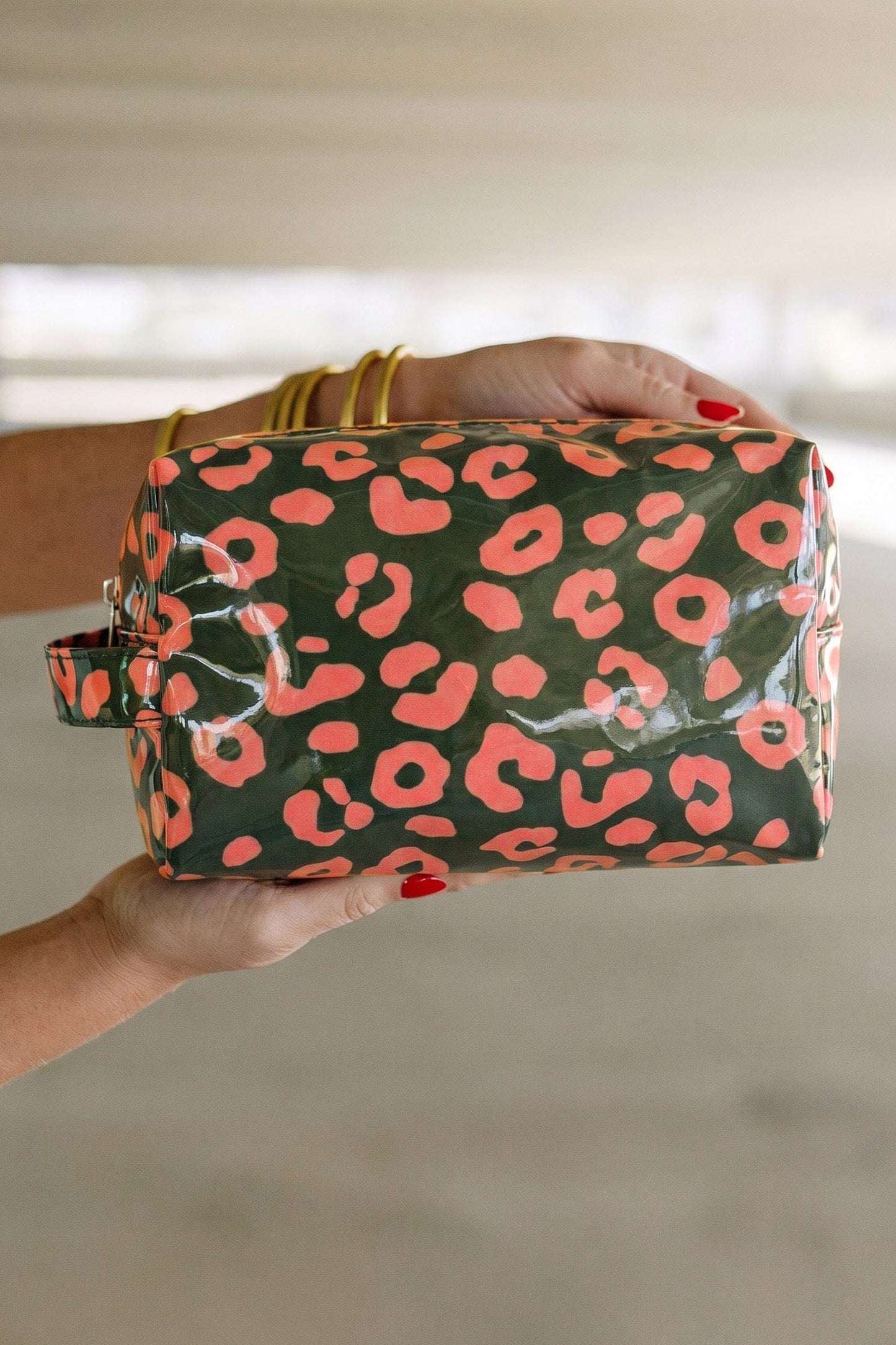 Light Pink Leopard Print PVC Travel Makeup Organizer Cosmetic Bag