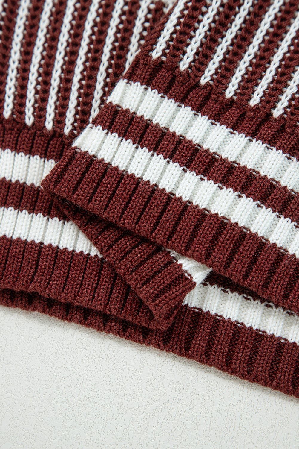 Brown Two Tone Striped Patchwork Drop Shoulder Loose Sweater-TOPS / DRESSES-[Adult]-[Female]-2022 Online Blue Zone Planet