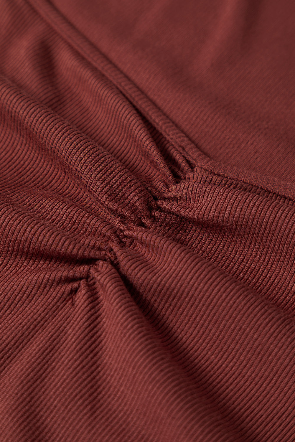 Burgundy Gathered Bust Square Neck Ribbed Fit Long Sleeve Top-Tops/Long Sleeve Tops-[Adult]-[Female]-2022 Online Blue Zone Planet