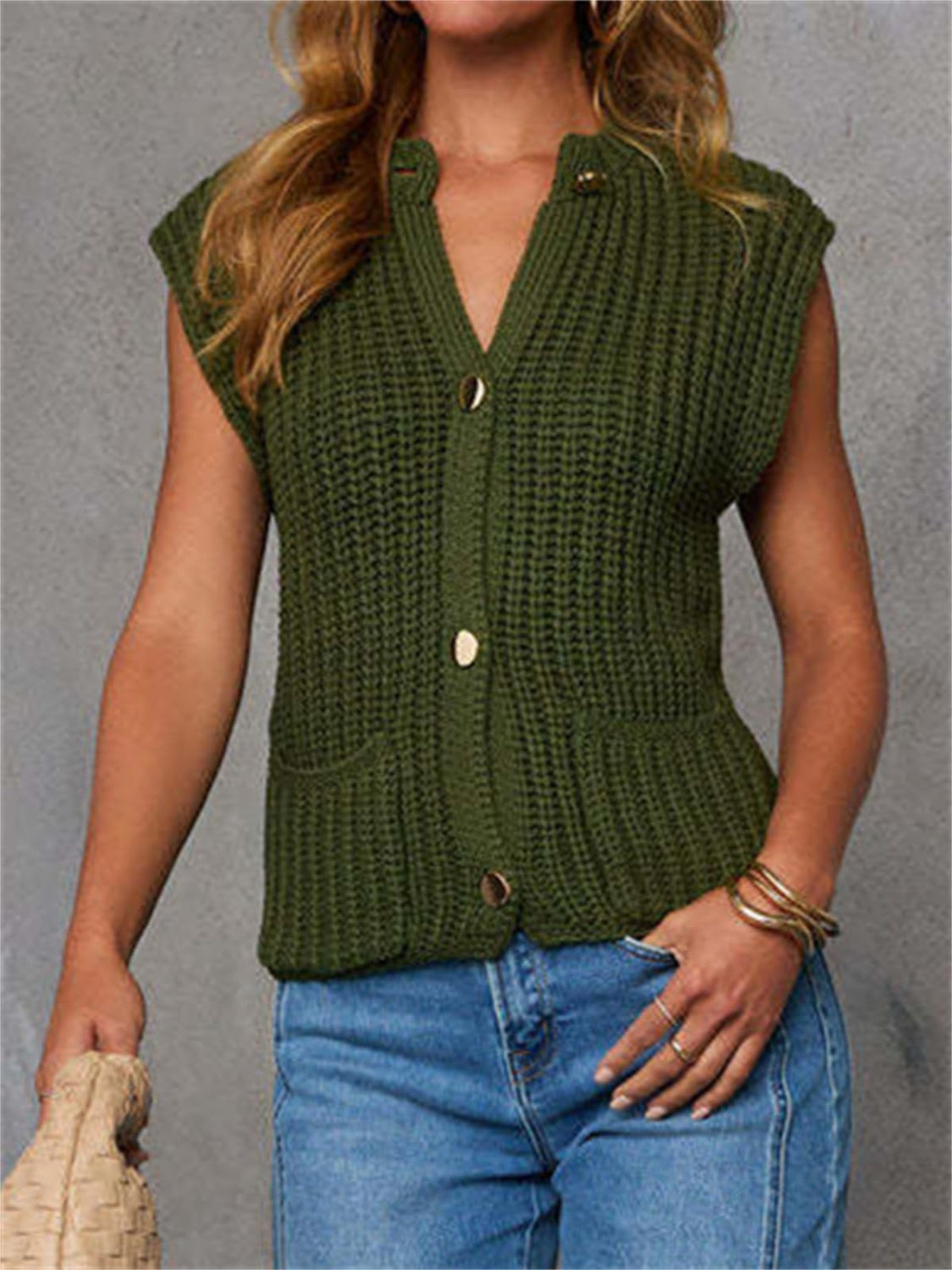 Button Down Sweater Vest with Pockets-TOPS / DRESSES-[Adult]-[Female]-2022 Online Blue Zone Planet