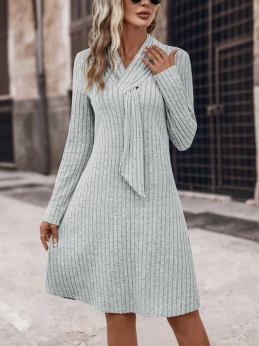 Ribbed Long Sleeve Sweater Dress-TOPS / DRESSES-[Adult]-[Female]-Gray-S-2022 Online Blue Zone Planet