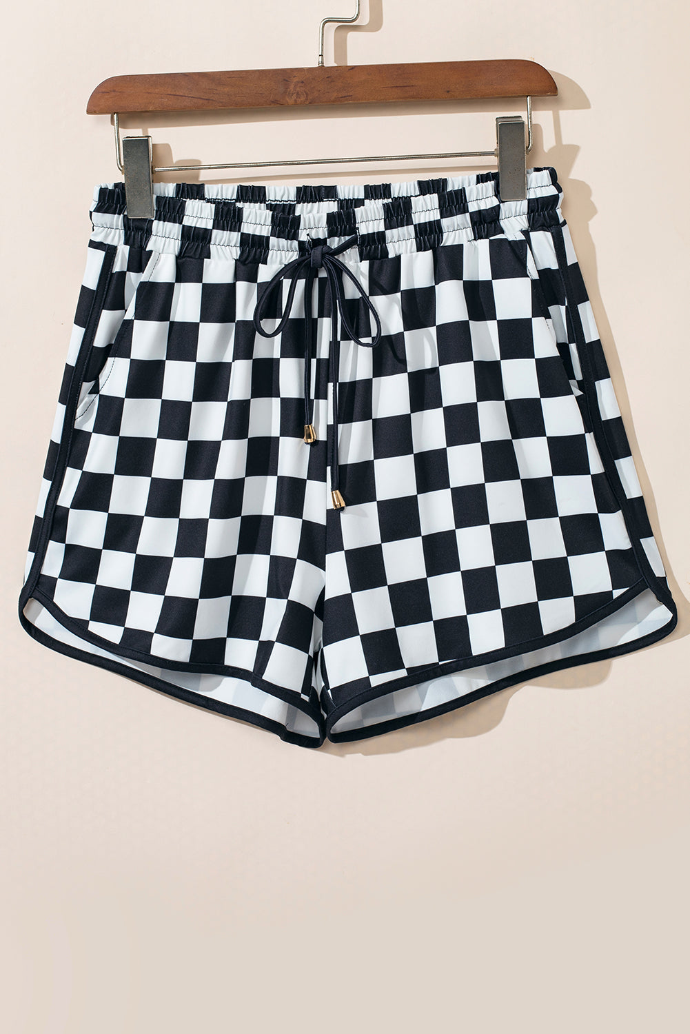 Drawstring Checkered Shorts with Pockets-BOTTOMS SIZES SMALL MEDIUM LARGE-[Adult]-[Female]-Black-S-2022 Online Blue Zone Planet