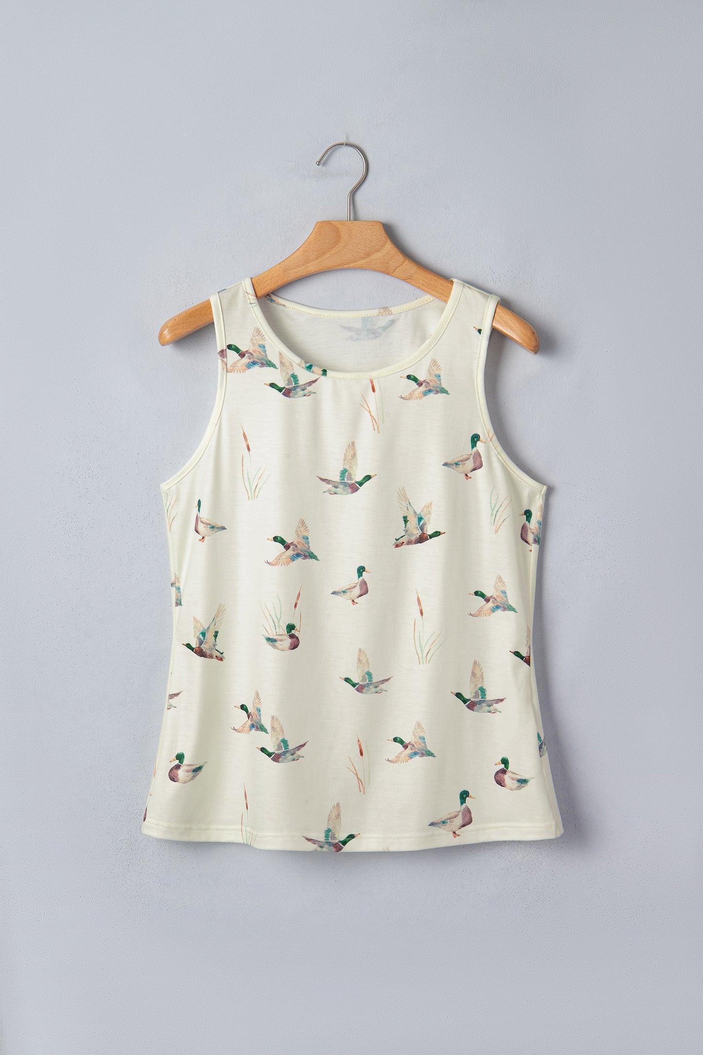 Beige Mallard Print Western Style Tank Top-Tops/Tank Tops-[Adult]-[Female]-2022 Online Blue Zone Planet