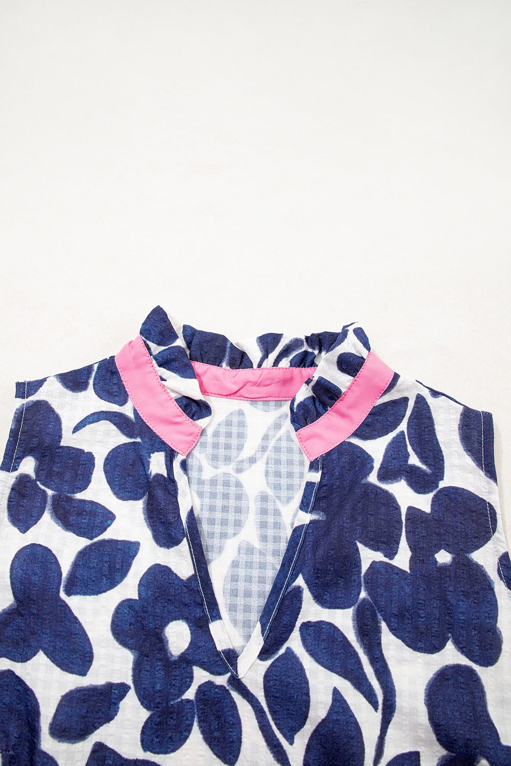 Blue Floral Sleeveless Colorblock Notched V Neck Mini Dress-TOPS / DRESSES-[Adult]-[Female]-2022 Online Blue Zone Planet