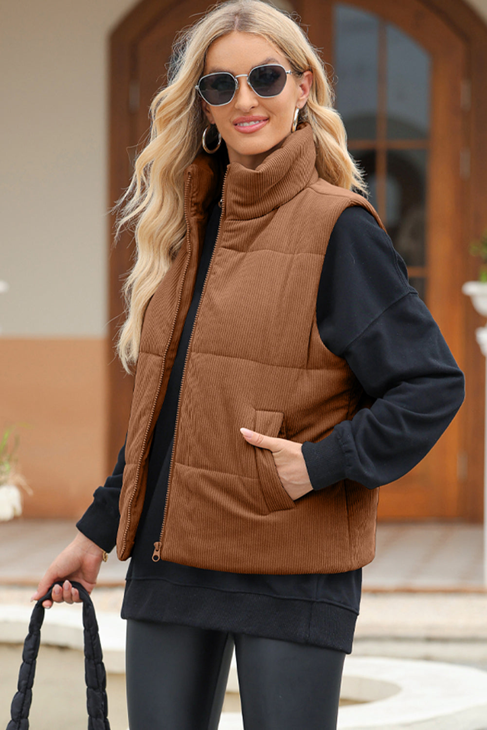 Blue Zone Planet | Pocketed Zip Up Turtleneck Vest Coat-TOPS / DRESSES-[Adult]-[Female]-2022 Online Blue Zone Planet