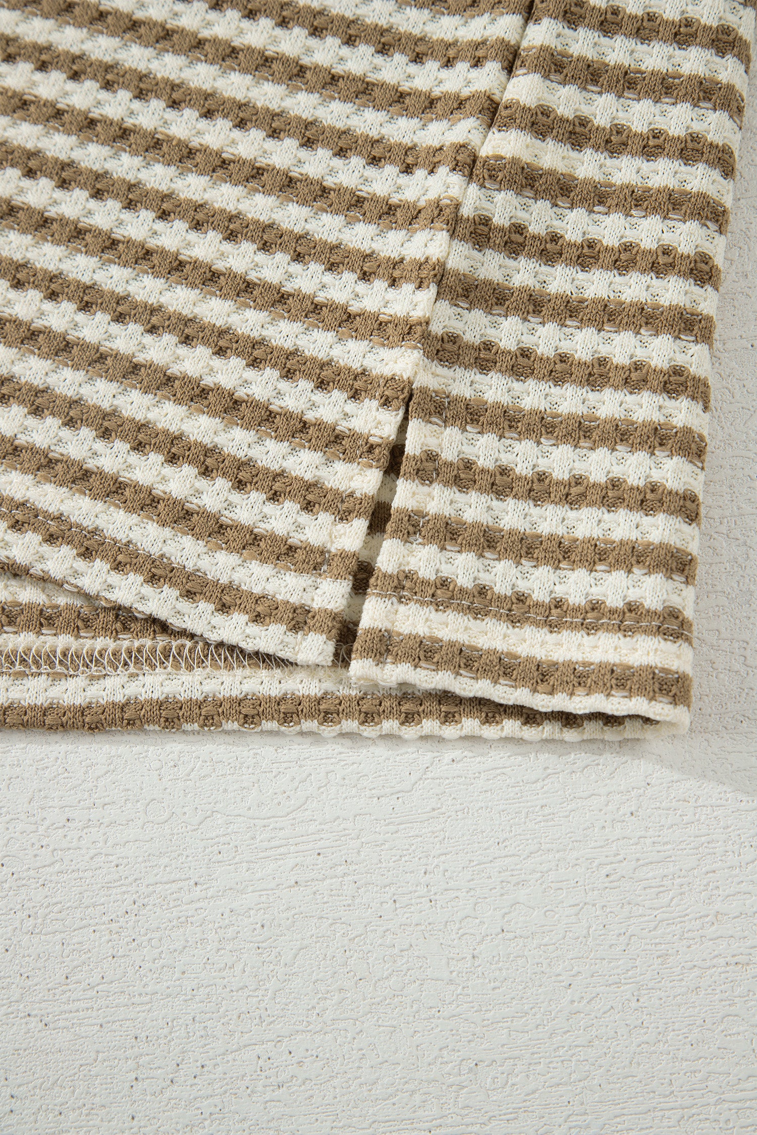 Brown Stripe Breathable Textured Knit Short 2pcs Set-Two Piece Sets/Short Sets-[Adult]-[Female]-2022 Online Blue Zone Planet