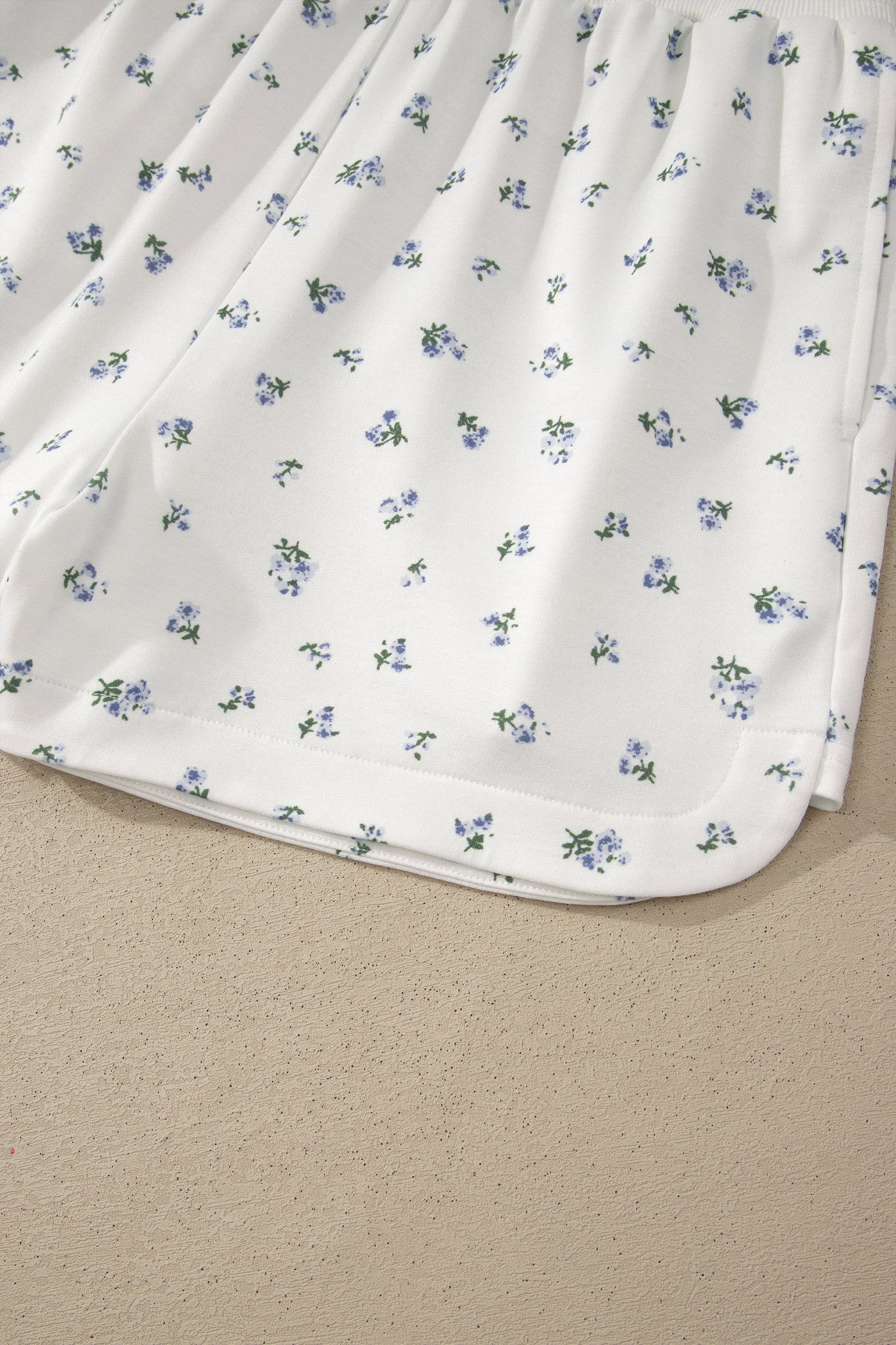 White Floral Print Half Zip Top Matching Short Set-Two Piece Sets/Short Sets-[Adult]-[Female]-2022 Online Blue Zone Planet