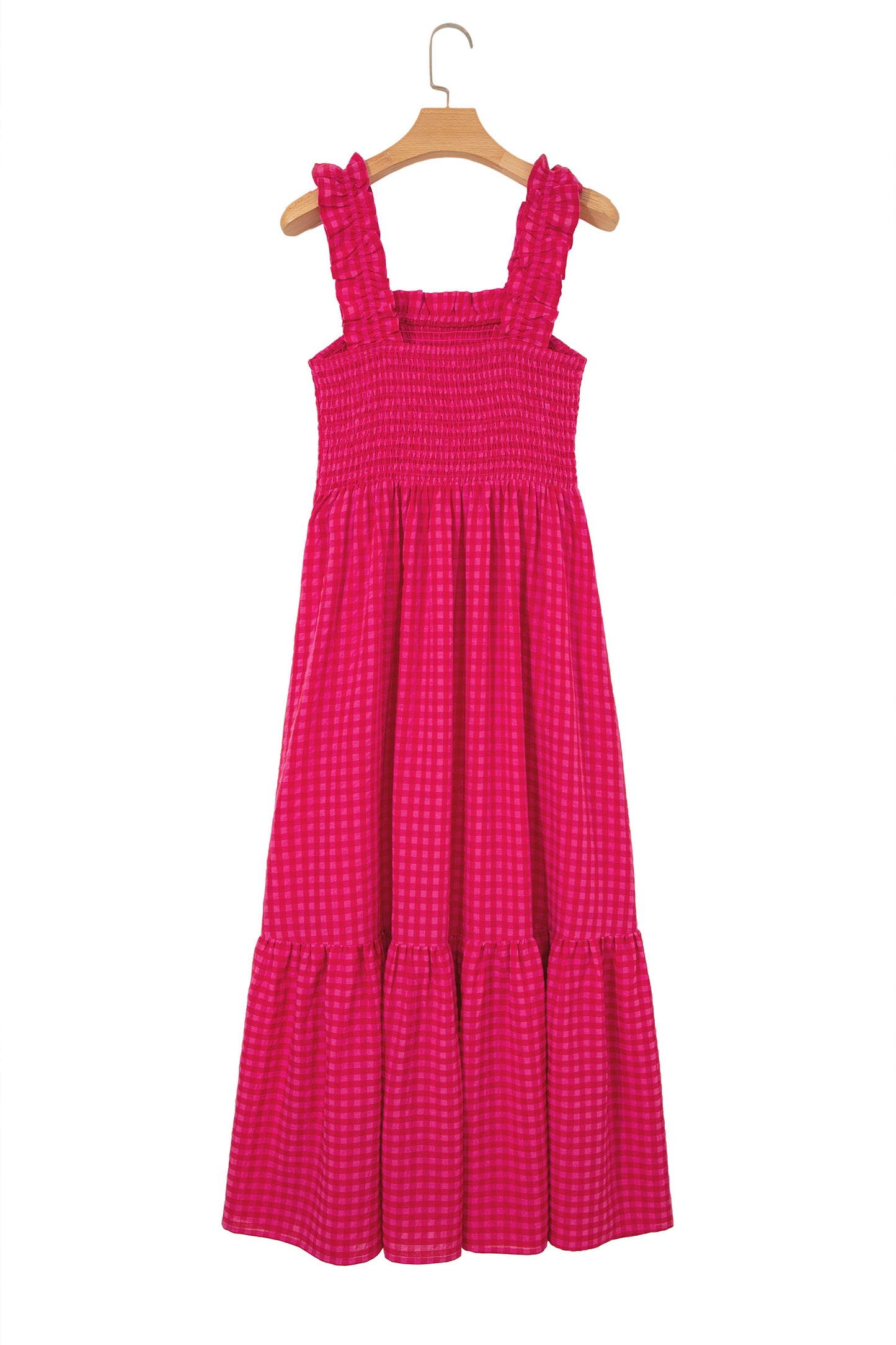 Red Plaid Square Neck Fit-and-flared Vacation Sundress-TOPS / DRESSES-[Adult]-[Female]-2022 Online Blue Zone Planet