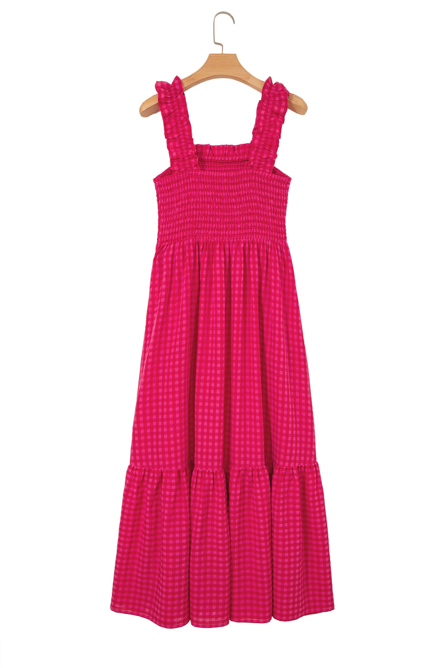 Red Plaid Square Neck Fit-and-flared Vacation Sundress-TOPS / DRESSES-[Adult]-[Female]-2022 Online Blue Zone Planet