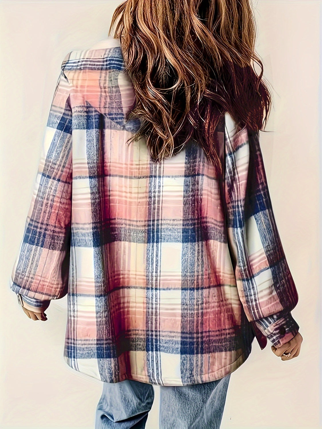 Plaid Snap Down Long Sleeve Hooded Outerwear-TOPS / DRESSES-[Adult]-[Female]-2022 Online Blue Zone Planet