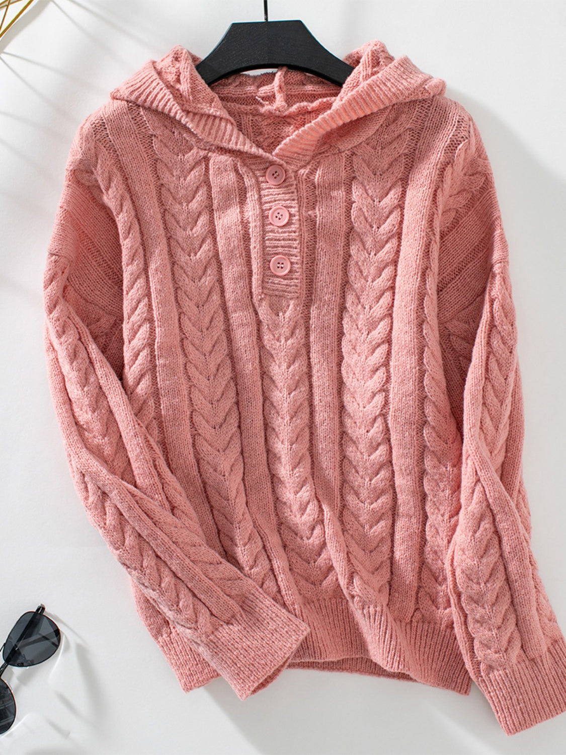 Cable-Knit Long Sleeve Hooded Sweater-TOPS / DRESSES-[Adult]-[Female]-Burnt Coral-S-2022 Online Blue Zone Planet