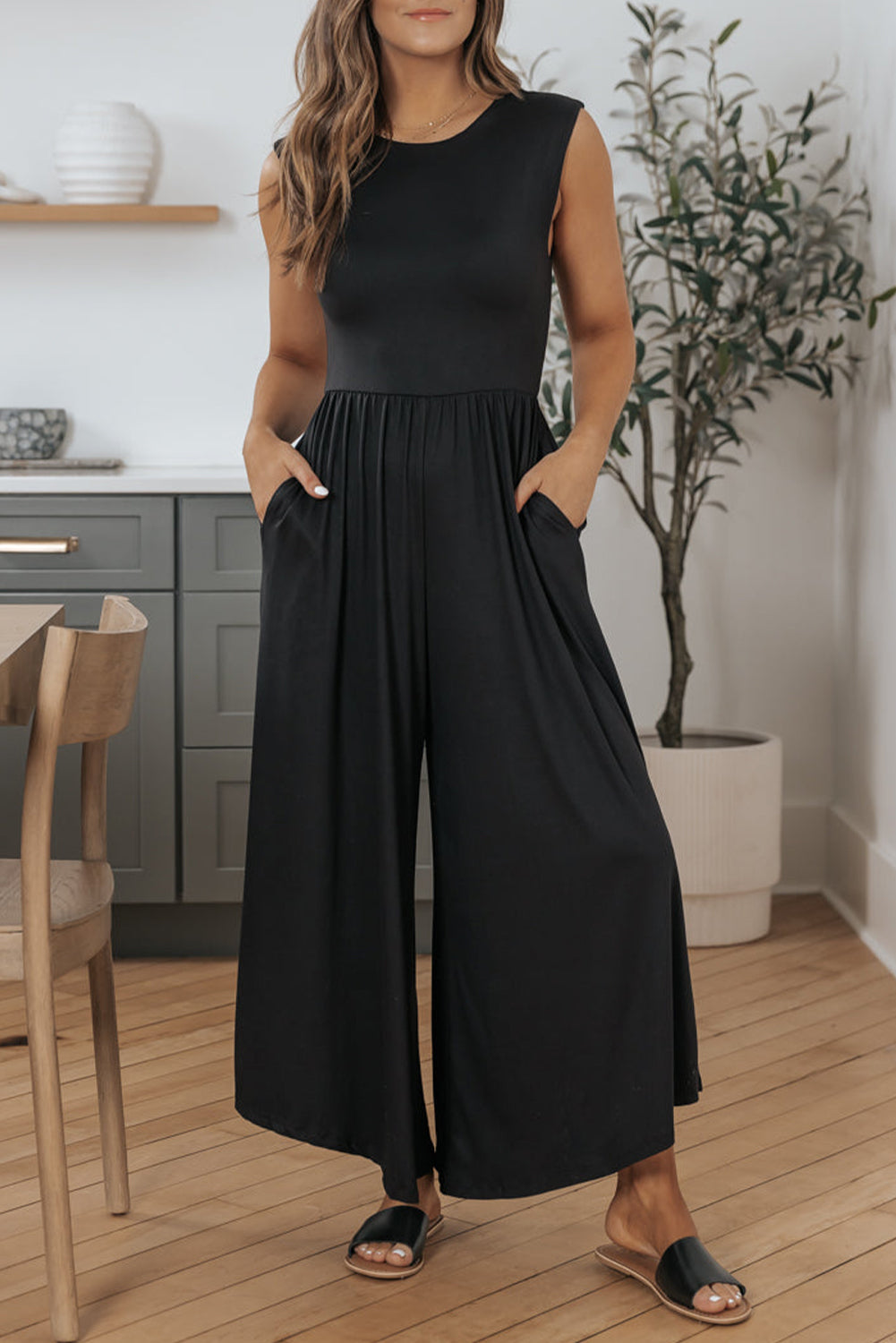 Black Open Back Wide Leg Jumpsuit Blue Zone Planet