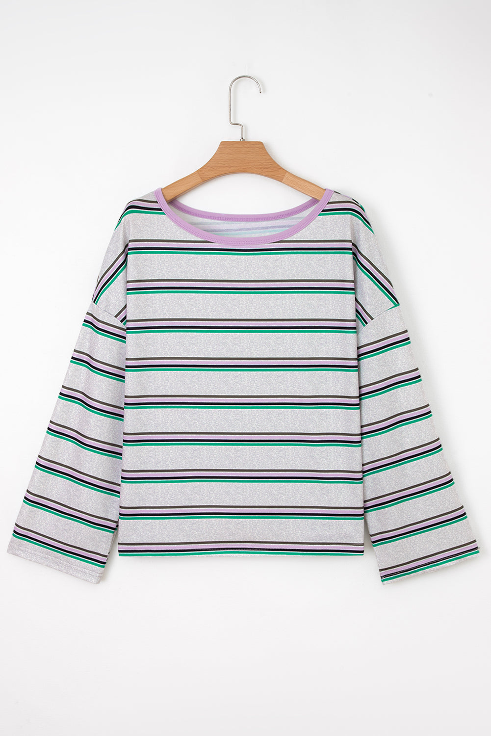 Purple Stripe Oversize Drop Shoulder Long Sleeve Casual Top-Tops/Long Sleeve Tops-[Adult]-[Female]-2022 Online Blue Zone Planet