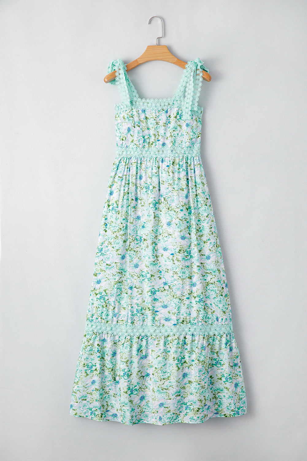 Green Floral Lace Tied Strap Empire Waist Maxi Dress-TOPS / DRESSES-[Adult]-[Female]-2022 Online Blue Zone Planet