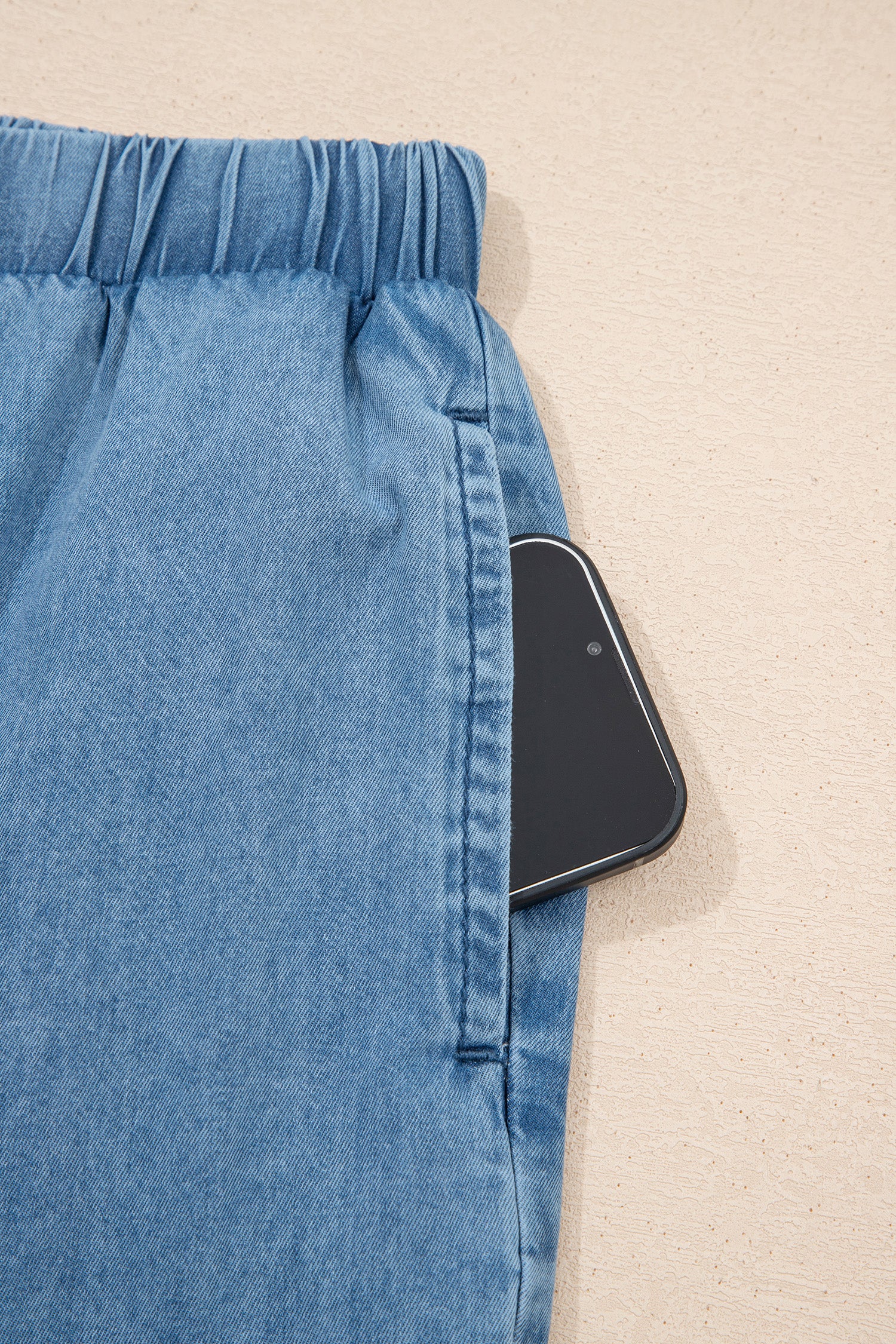 Dusk Blue Ruffled Hem Wide Leg Chambray Pants-Bottoms/Pants & Culotte-[Adult]-[Female]-2022 Online Blue Zone Planet