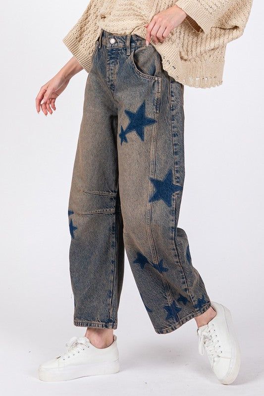 Blue Zone Planet | SAGE + FIG Star Wide Leg Jeans with Pockets-BOTTOMS SIZES SMALL MEDIUM LARGE-[Adult]-[Female]-2022 Online Blue Zone Planet