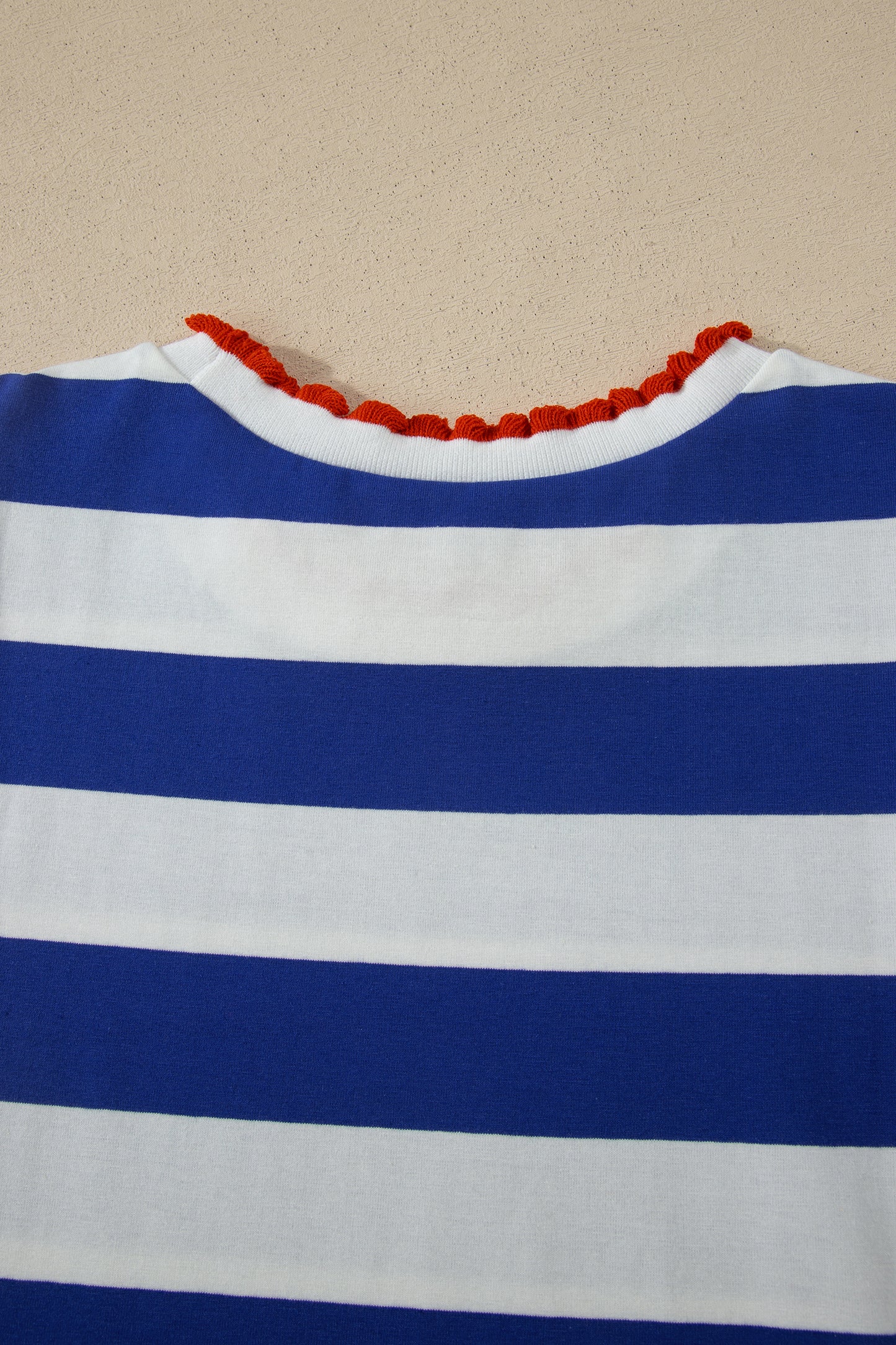 Blue Stripe Contrast Trim Round Neck Short Puff Sleeve Shift Mini Dress-TOPS / DRESSES-[Adult]-[Female]-2022 Online Blue Zone Planet