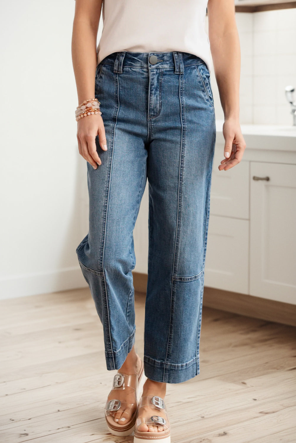 Sail Blue Exposed Stitching Straight Jeans-Bottoms/Jeans-[Adult]-[Female]-Sail Blue-4-2022 Online Blue Zone Planet