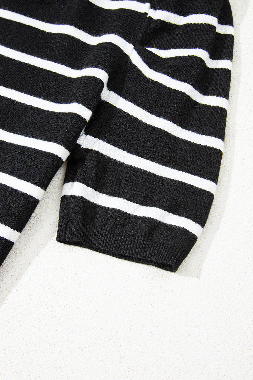 White Stripe Ribbed Trim Round Neck Bubble Sleeve Knitted Top-Sweaters & Cardigans/Short Sleeve Sweaters-[Adult]-[Female]-2022 Online Blue Zone Planet