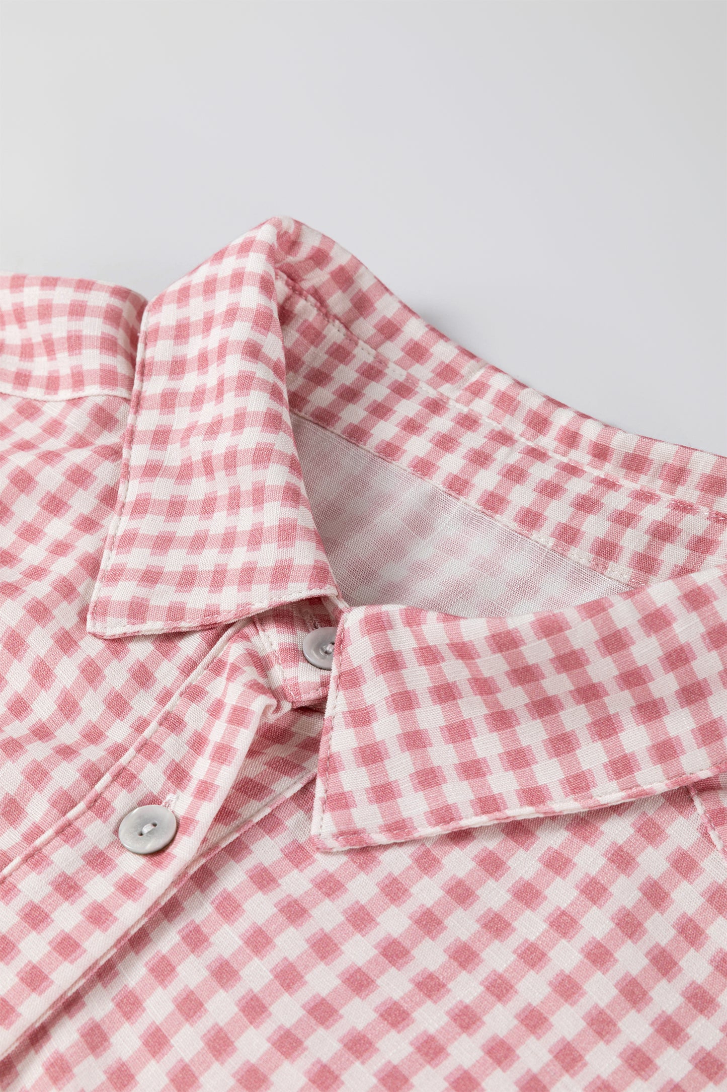 Pink Plaid Half Sleeve Ruffle Hem Button Down Shirt-Tops/Blouses & Shirts-[Adult]-[Female]-2022 Online Blue Zone Planet