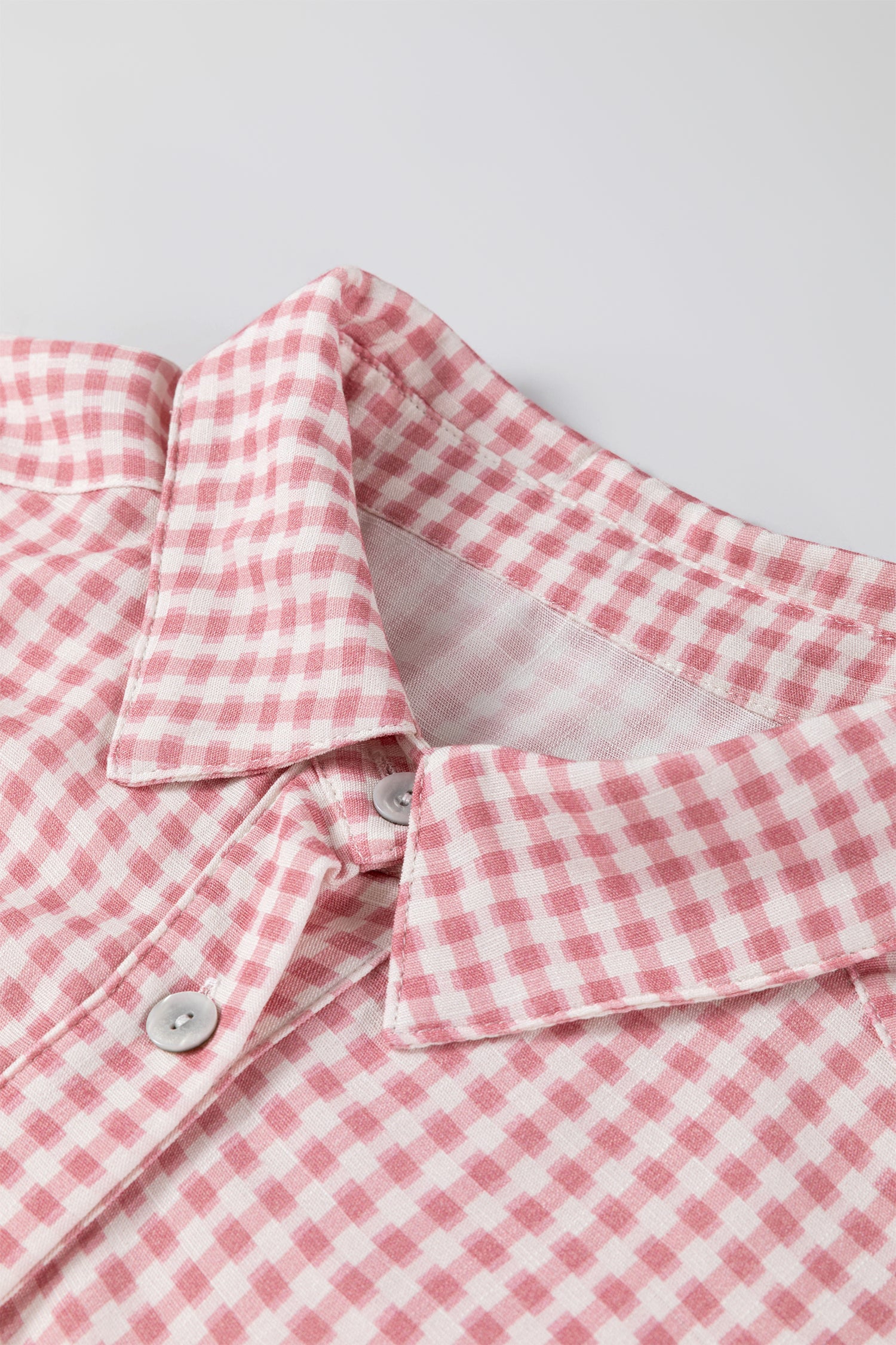 Pink Plaid Half Sleeve Ruffle Hem Button Down Shirt-Tops/Blouses & Shirts-[Adult]-[Female]-2022 Online Blue Zone Planet