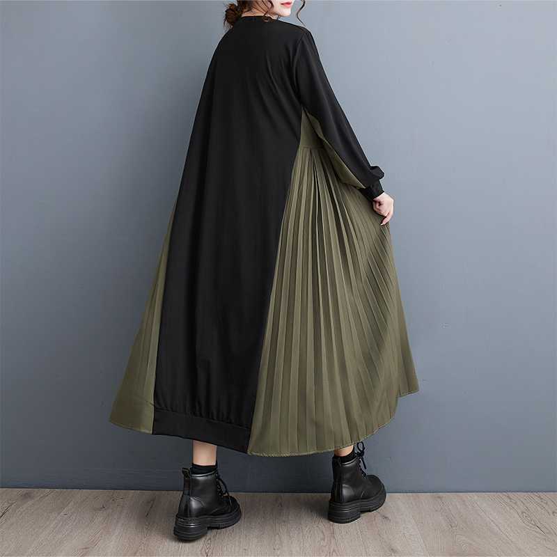 Laura's Elegant Long Sleeve Pleated Maxi Dress-TOPS / DRESSES-[Adult]-[Female]-Black with green-One Size-2022 Online Blue Zone Planet