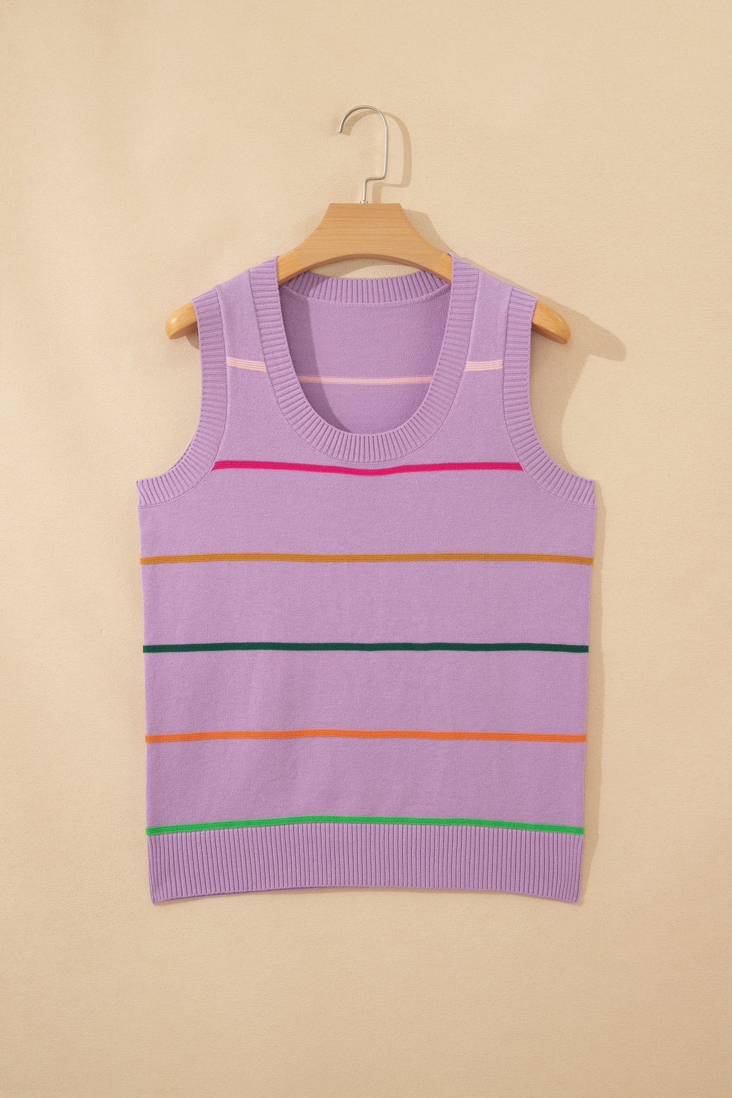 Sky Blue Stripe Round Neck Knitted Sweater Tank-TOPS / DRESSES-[Adult]-[Female]-2022 Online Blue Zone Planet