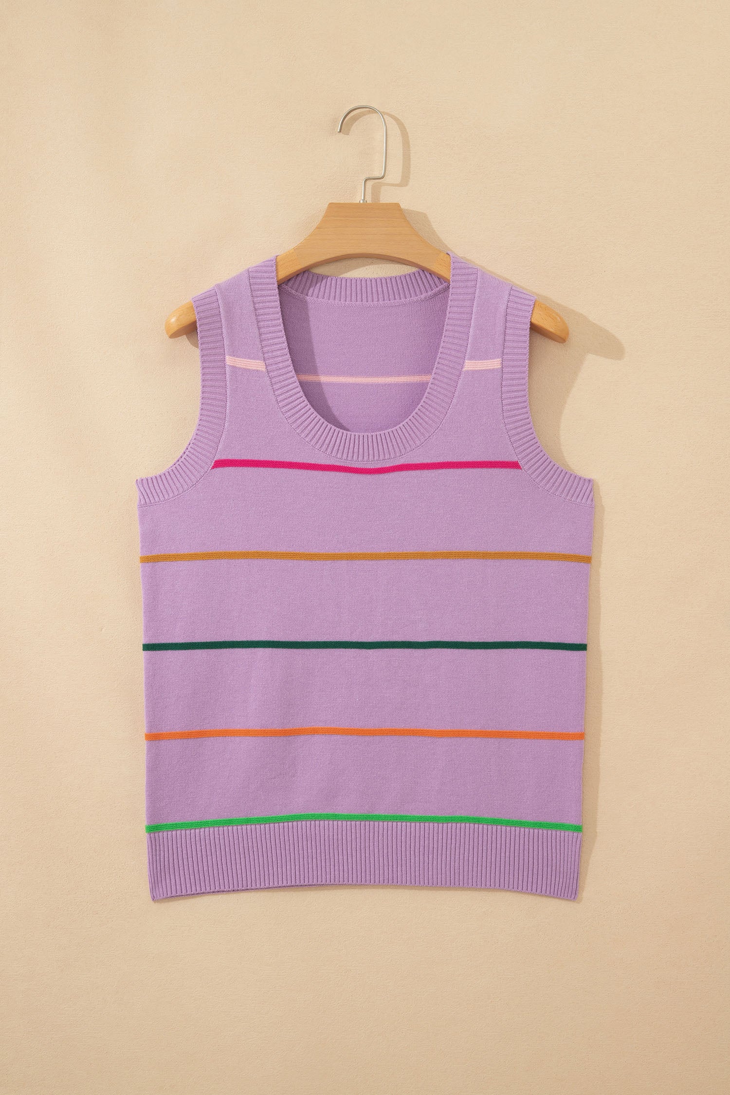 Sky Blue Stripe Round Neck Knitted Sweater Tank-TOPS / DRESSES-[Adult]-[Female]-2022 Online Blue Zone Planet